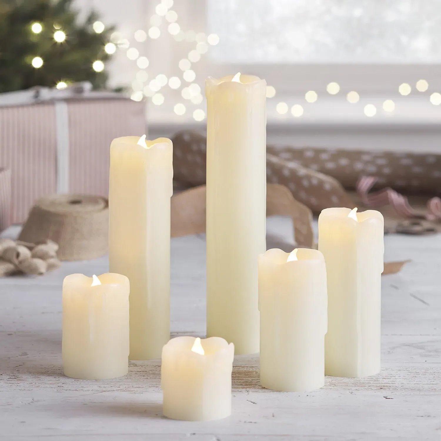 6-Piece LED Candle Set with Dripping Wax - Amber image