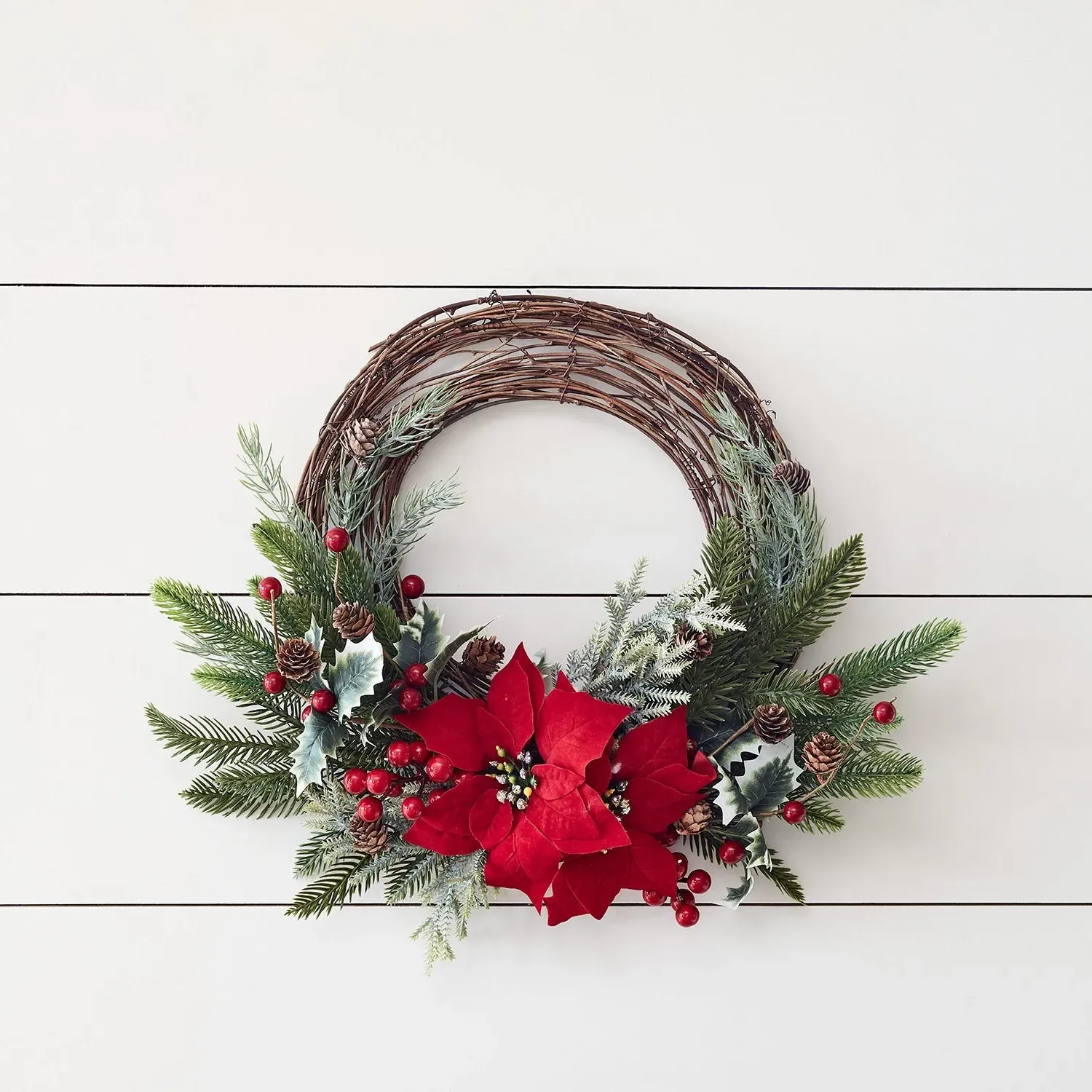 60cm Christmas Wreath with Poinsettia - Red image