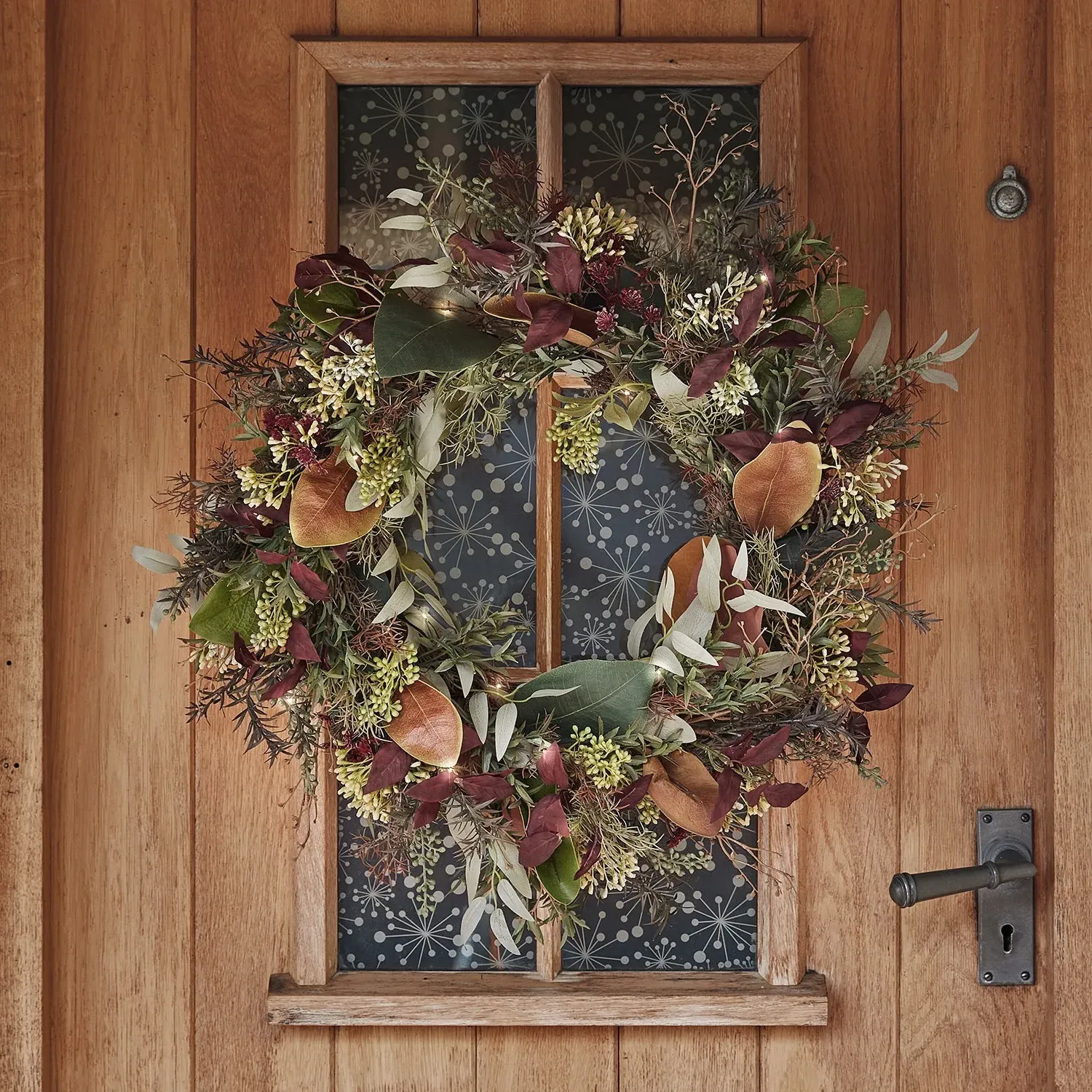 60cm Pre-Lit Autumn Winter Wreath - Warm White image