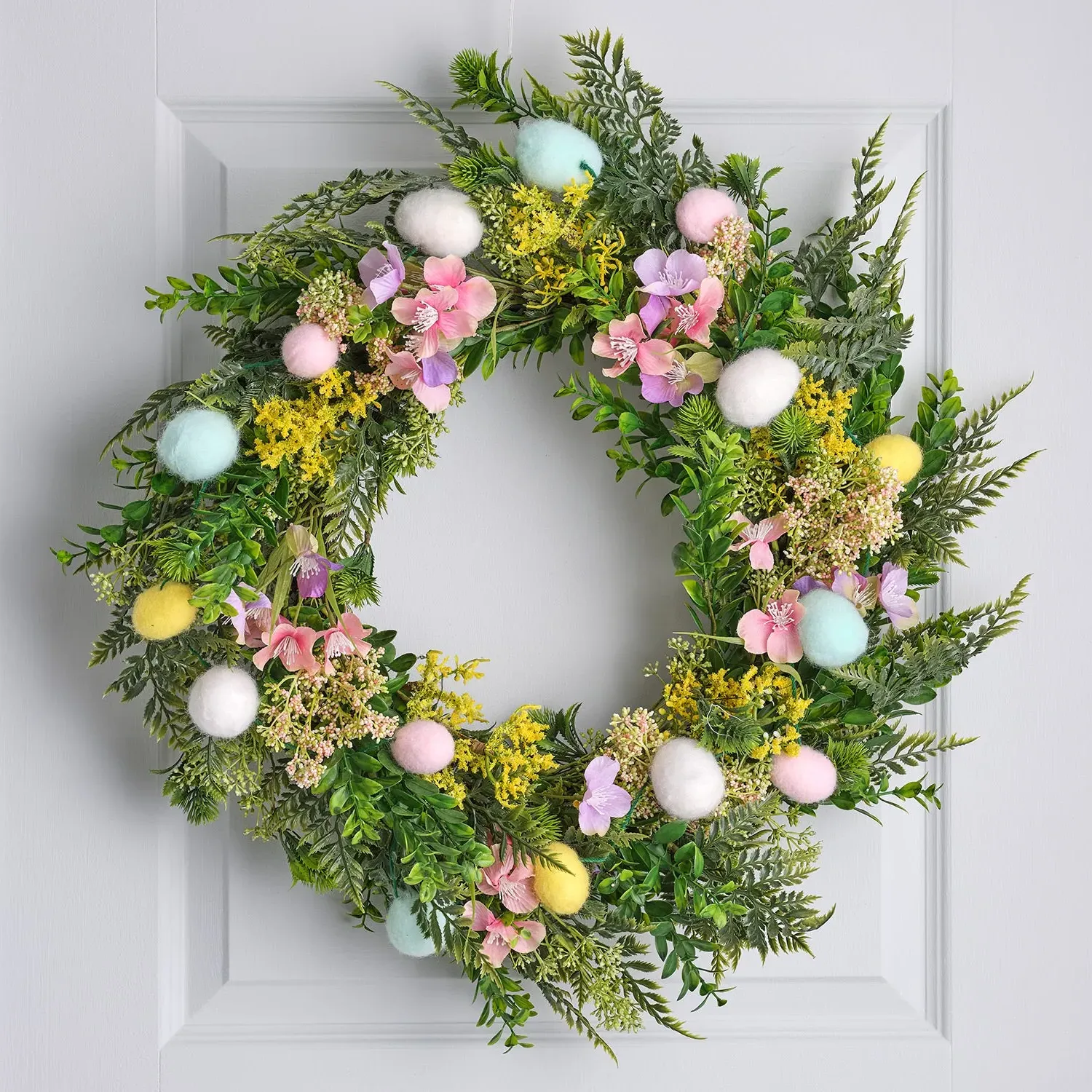 60cm Pre-Lit Easter Wreath with Egg Garland