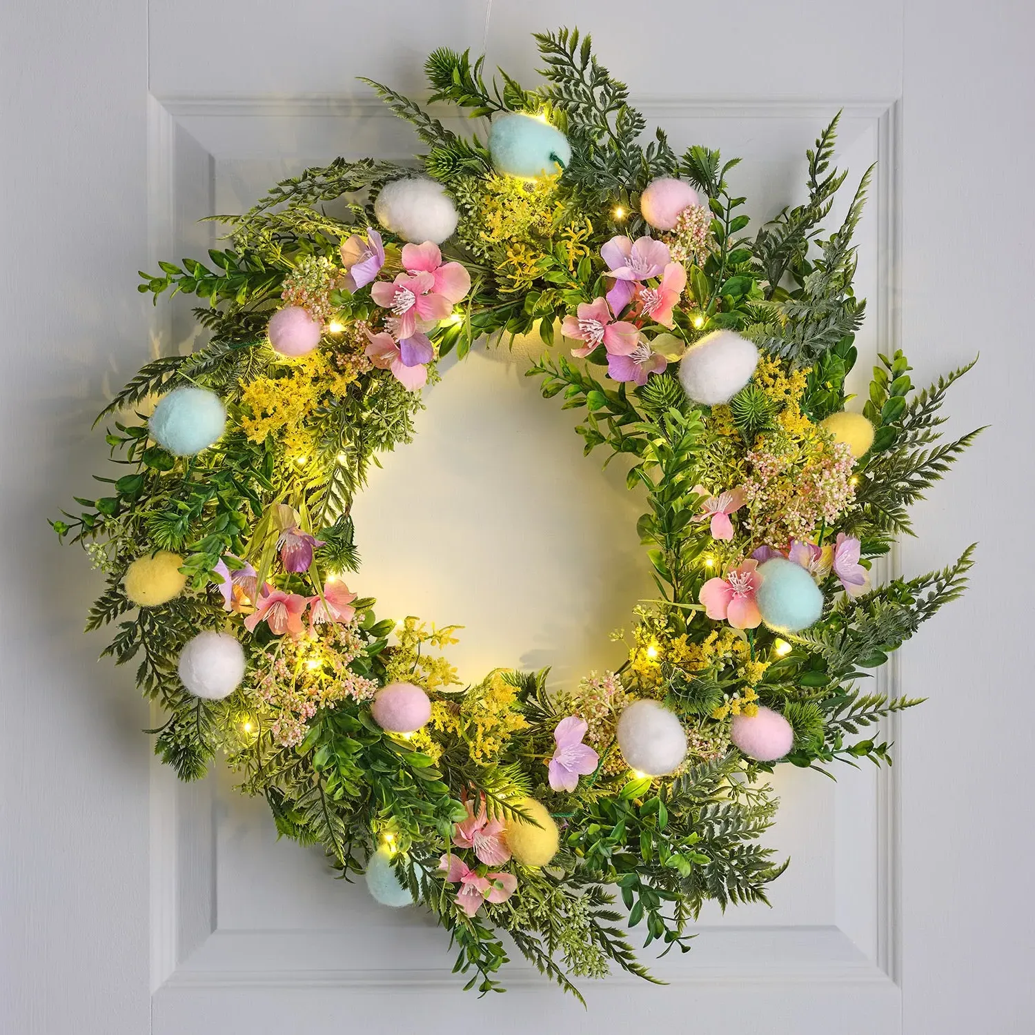 60cm Pre-Lit Easter Wreath with Egg Garland image