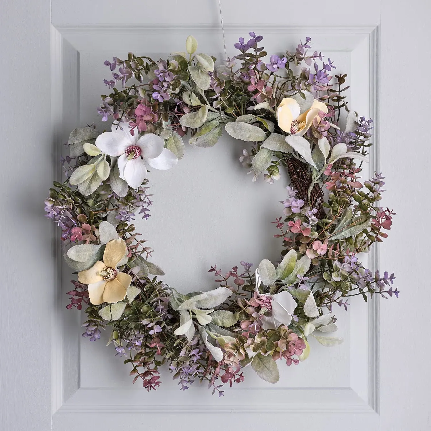 60cm Pre-Lit Spring Flower Wreath - Multi