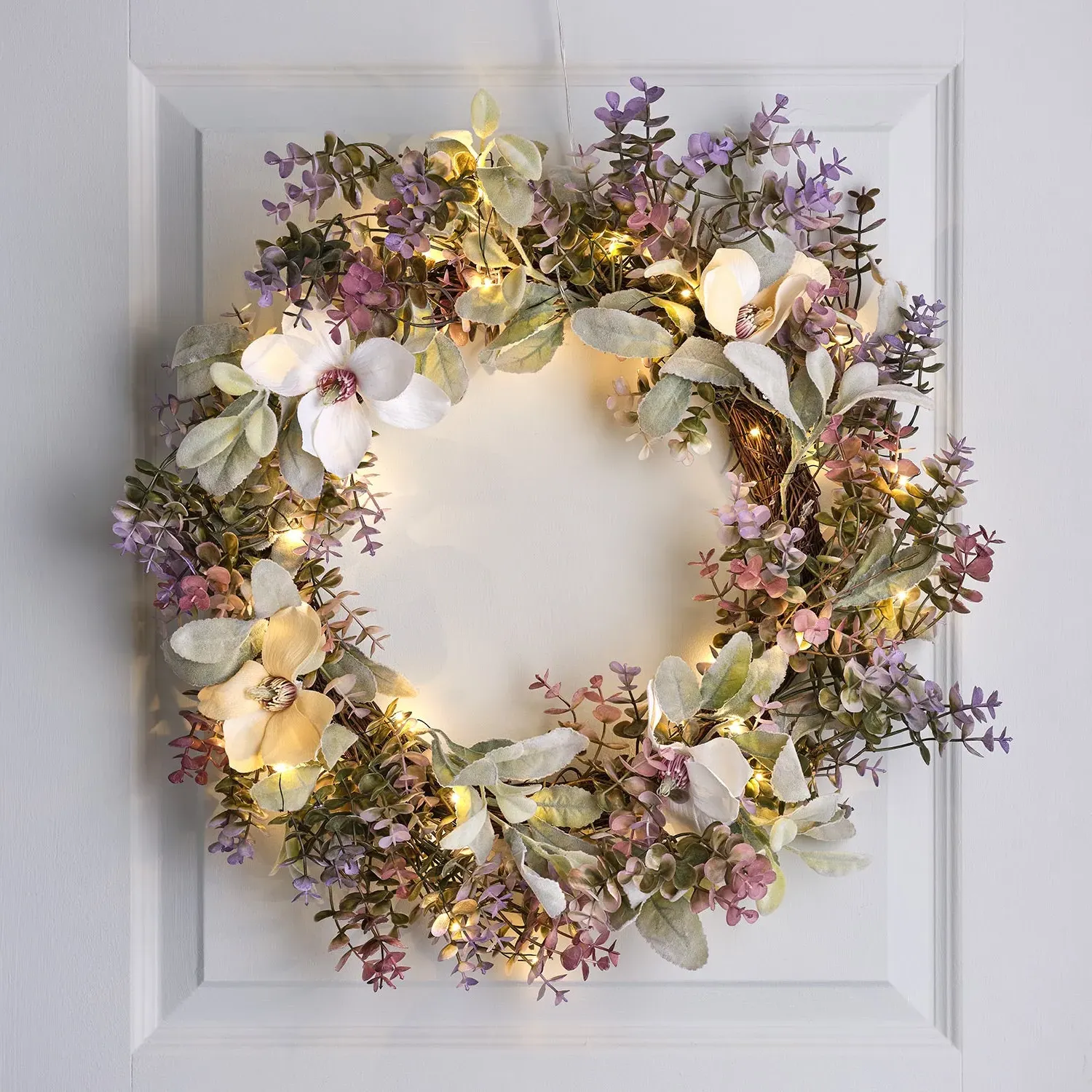 60cm Pre-Lit Spring Flower Wreath - Multi