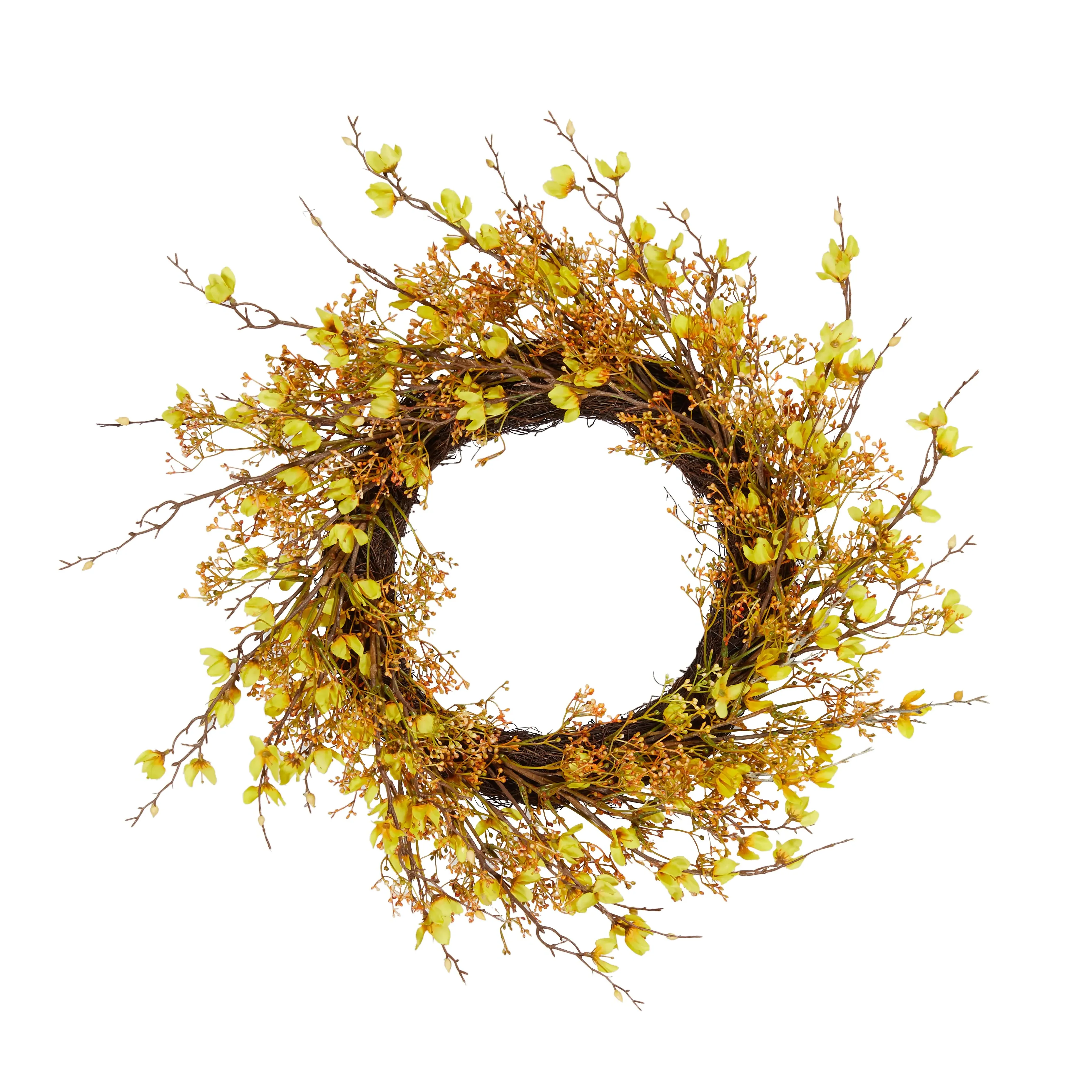 60cm Spring Wreath - Yellow, Faux Forsythia image