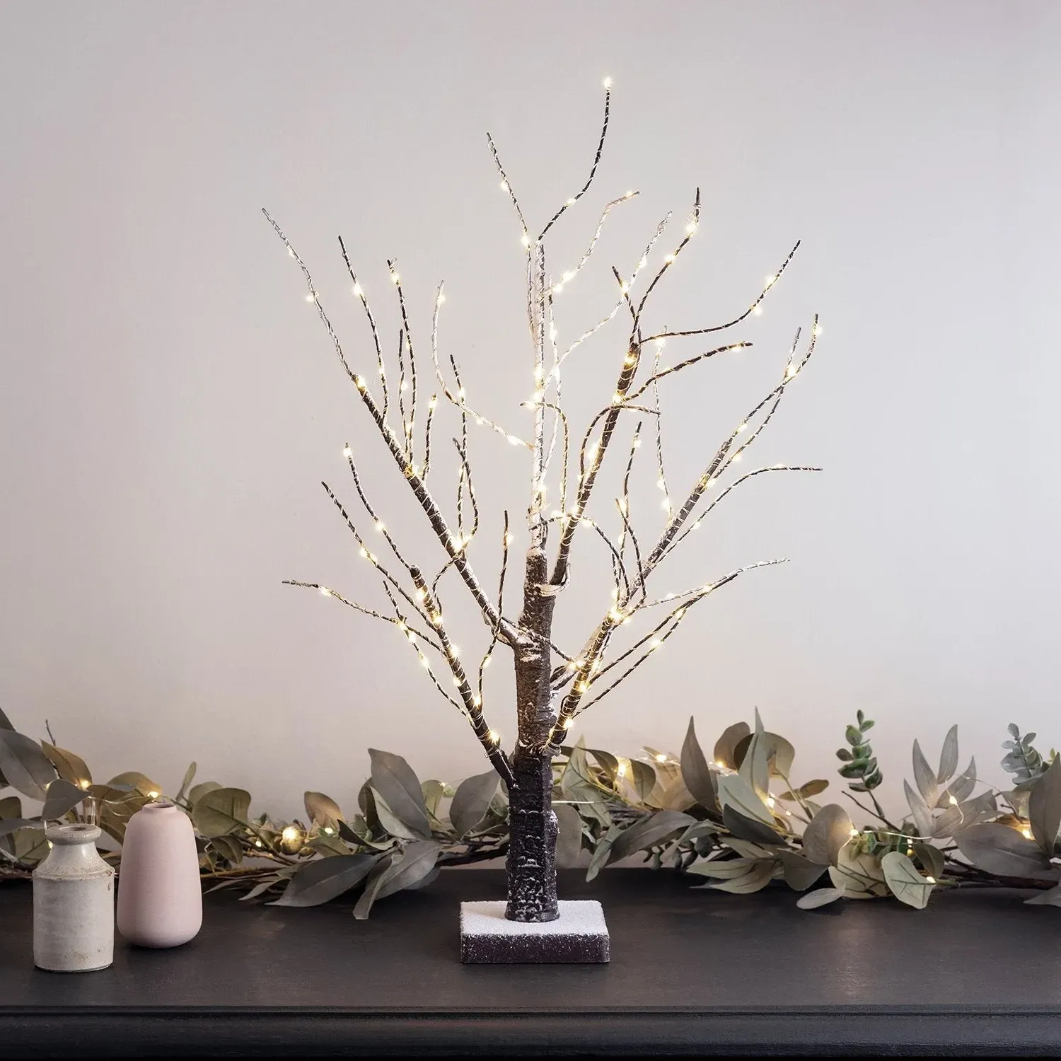 65cm Pre-Lit Twig Tree - Warm White, Snow Dusted