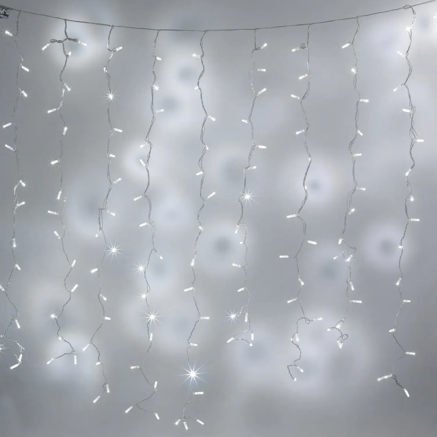 6m Connectable Curtain Lights - White, Clear Cable