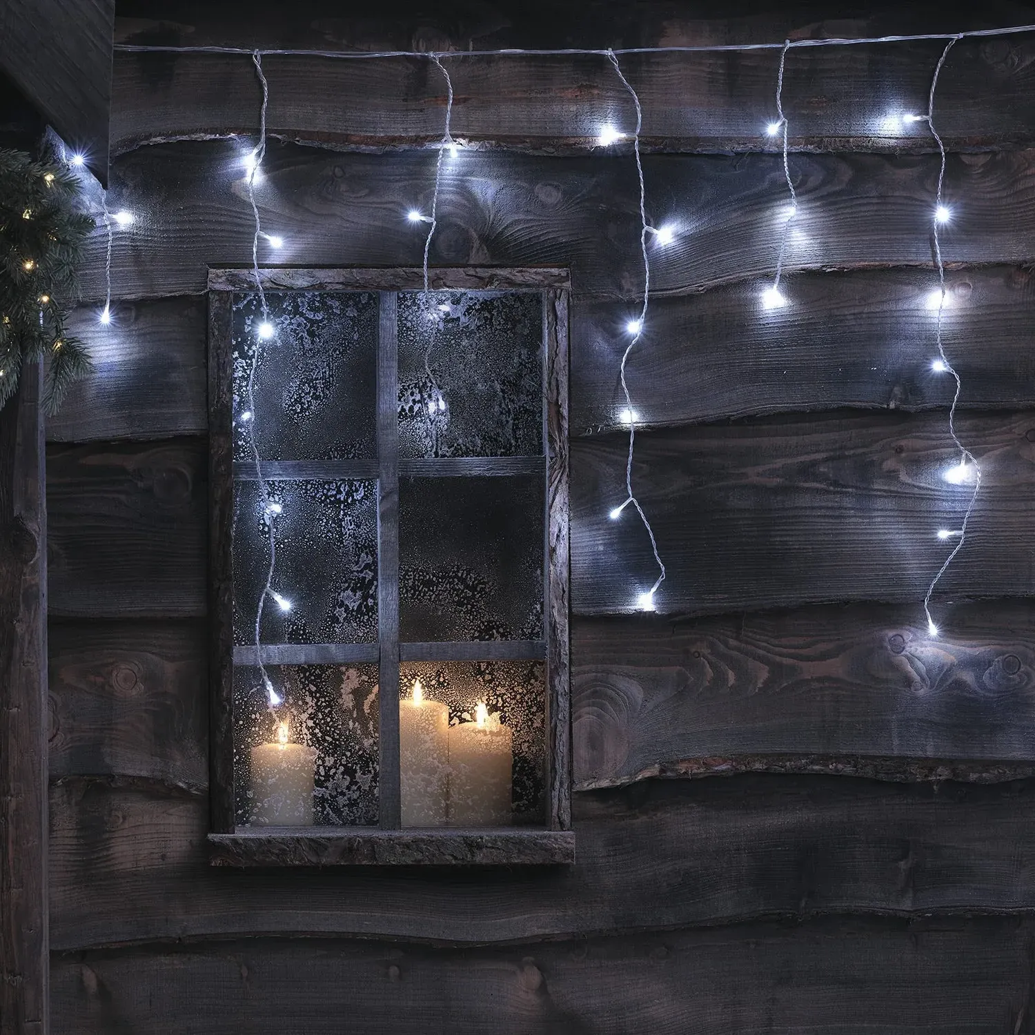 6m Dual Colour LED Icicle Lights - White, Plug