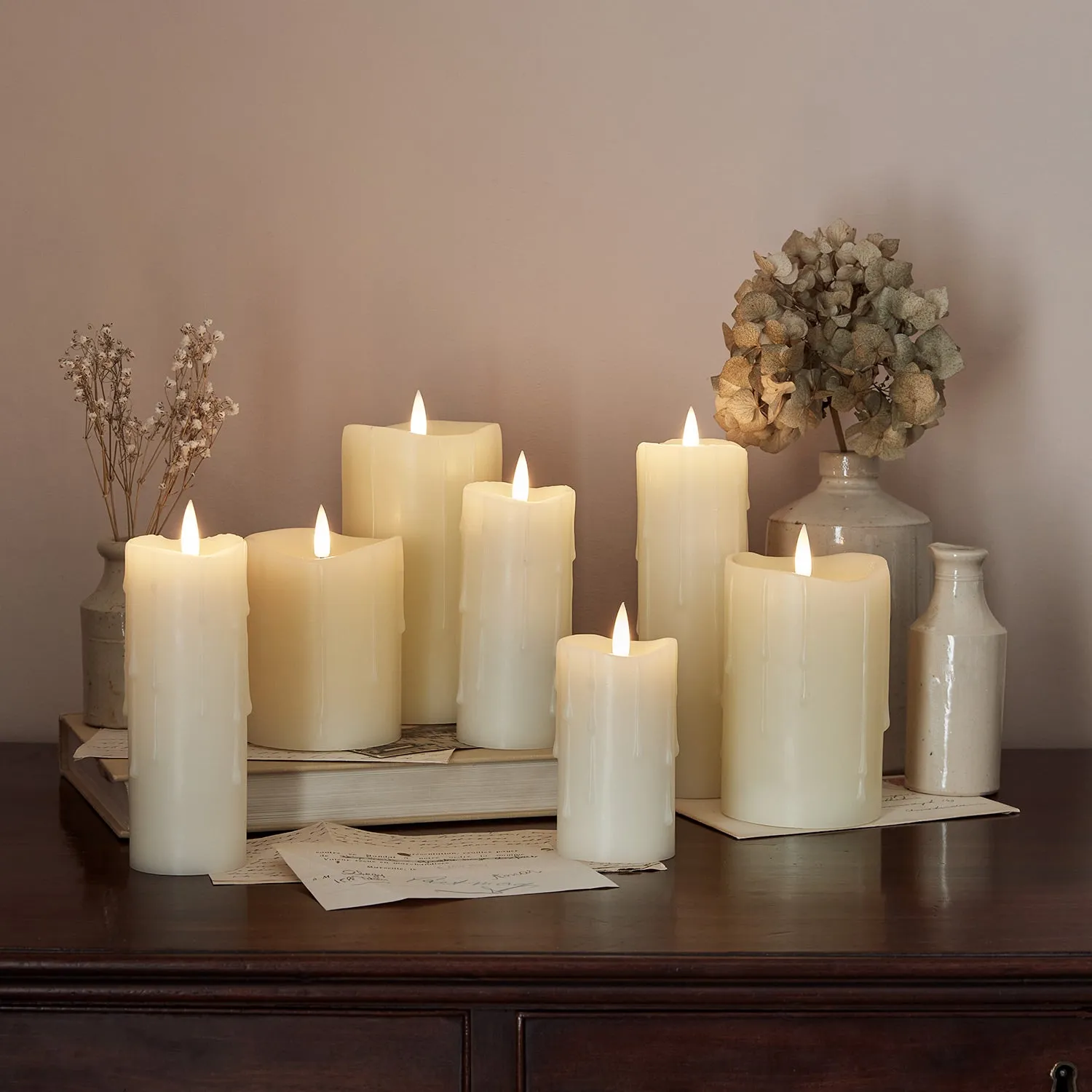 7-Piece LED Candle Set with Remote - Ivory, Wax image