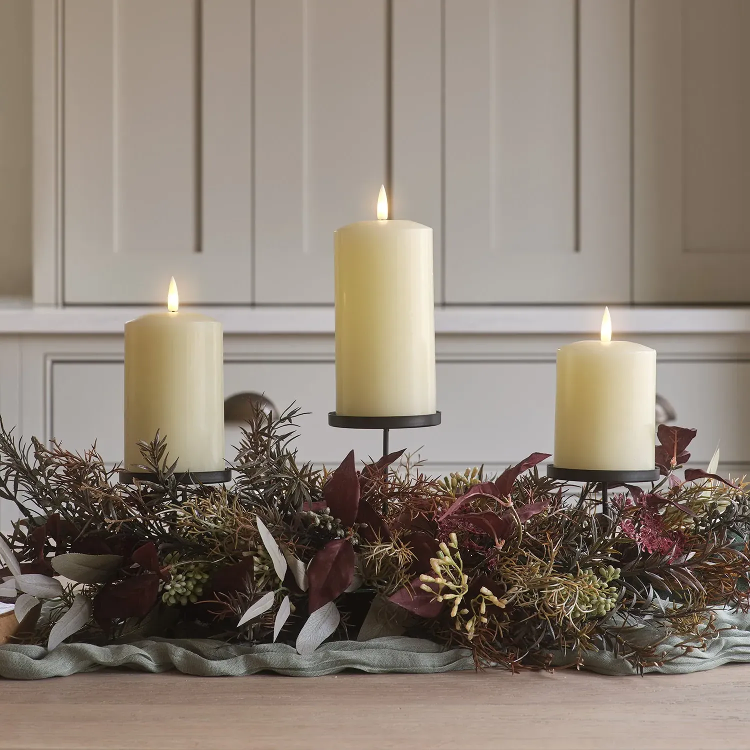 70cm Trio Candle Holder with LED Candles - Metal