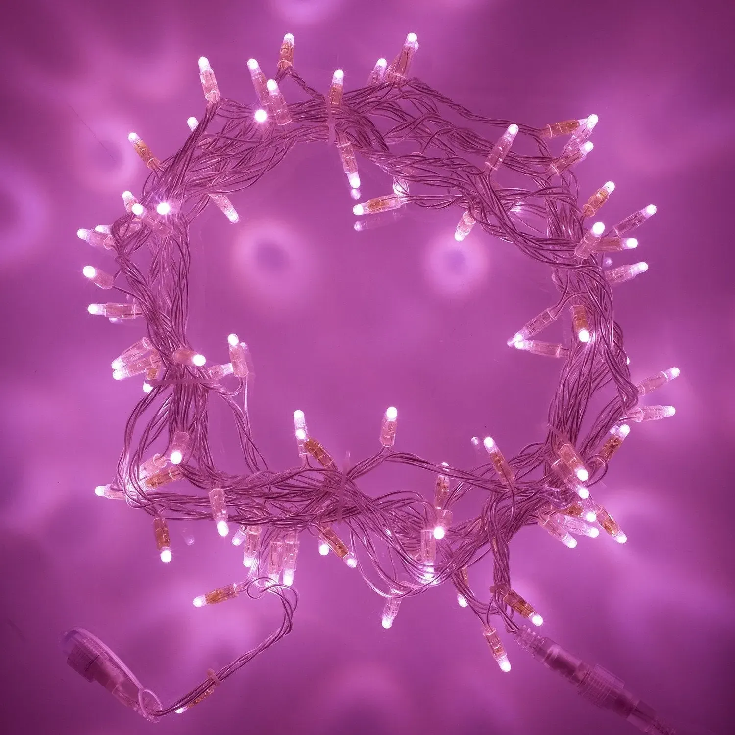 70m Connectable Fairy Lights - Pink, Clear Cable