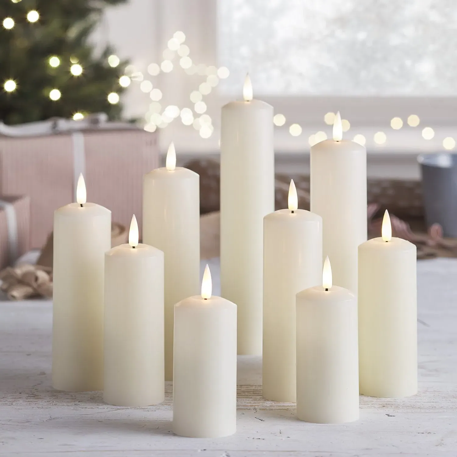 9-Piece LED Pillar Candle Set - Ivory, Real Wax