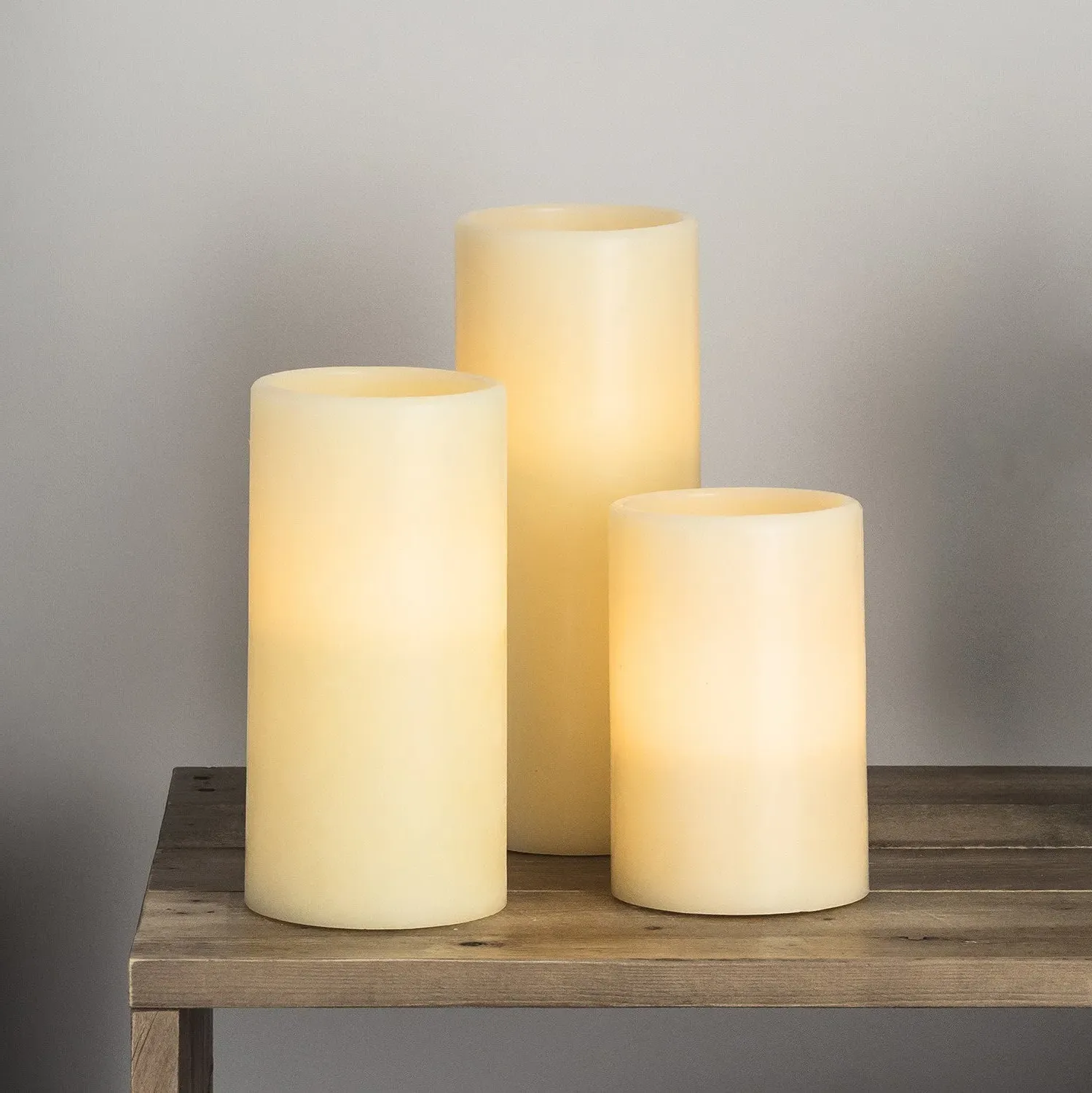 Battery LED Pillar Candle Trio - Amber, Wax