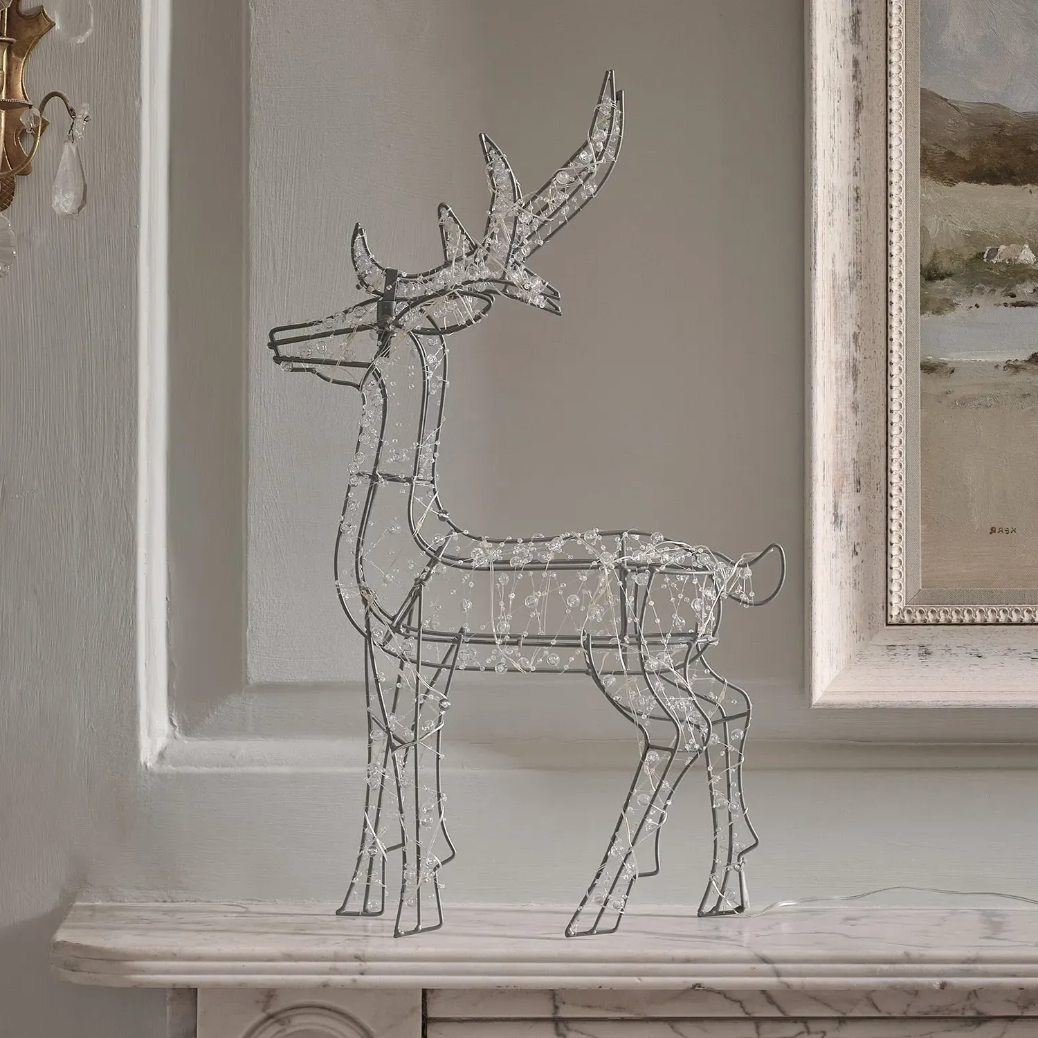 Beaded Stag Light Decoration - Silver, Metal