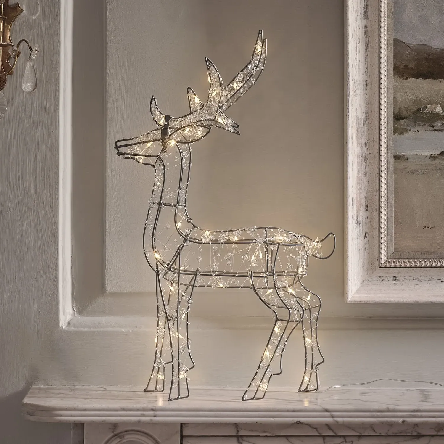 Beaded Stag Light Decoration - Silver, Metal image