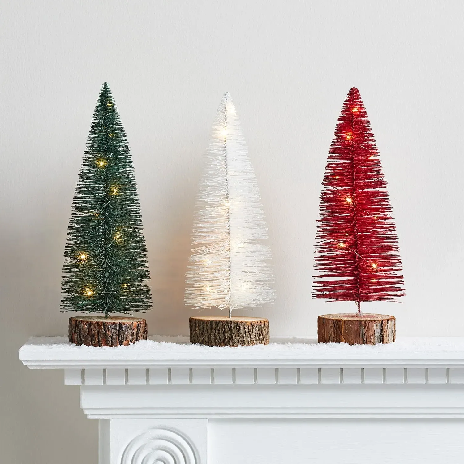 Bottle Brush Mini Christmas Tree Trio - Pinewood
