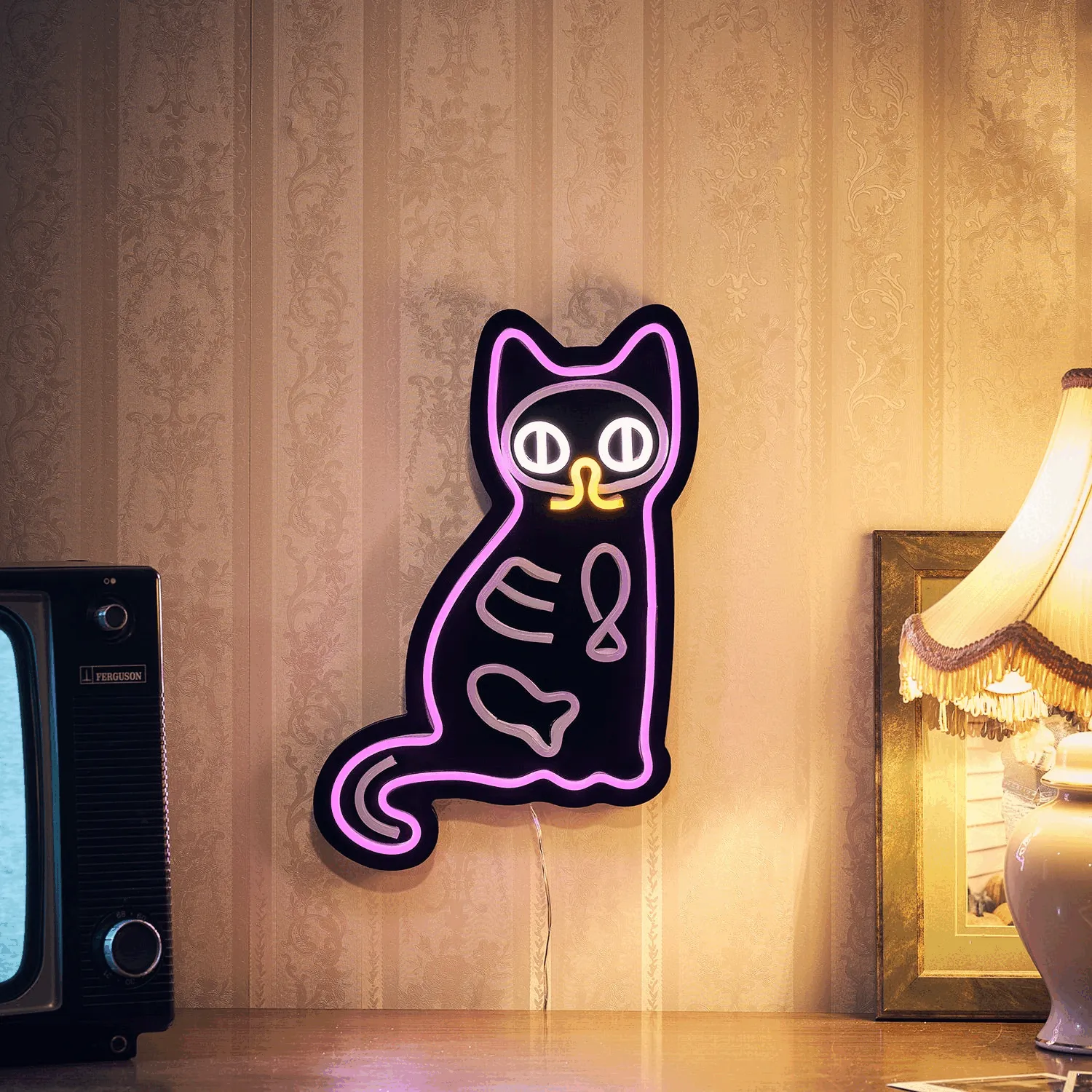 Cat Neon Wall Light - Multi Coloured, LED image