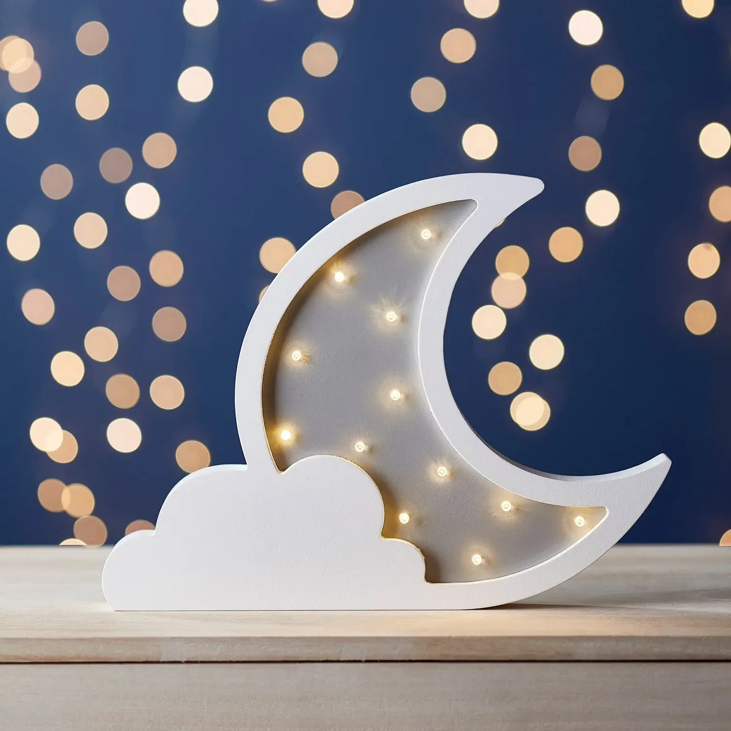 Cloud & Moon Wall Light - Warm White, Wood