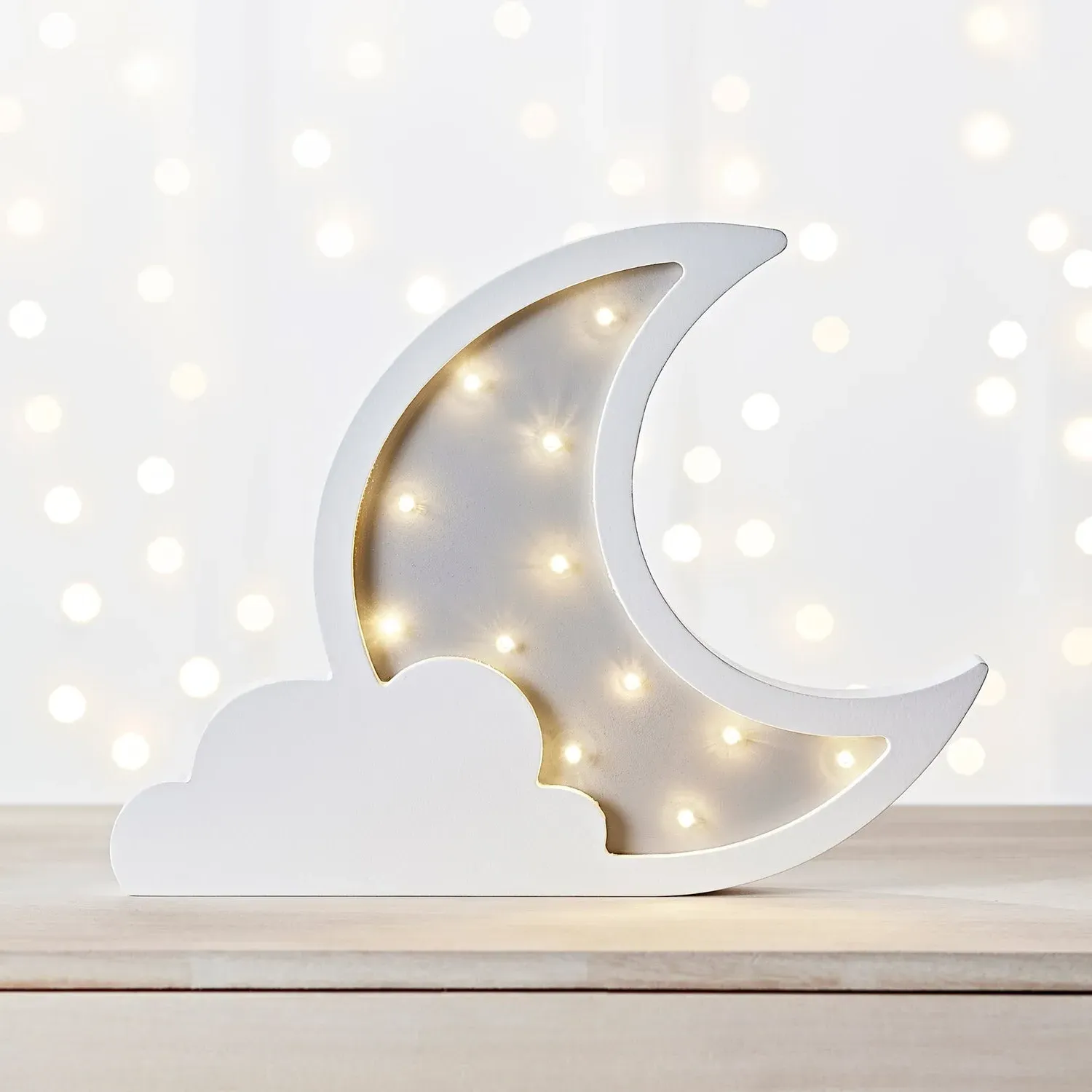 Cloud & Moon Wall Light - Warm White, Wood image