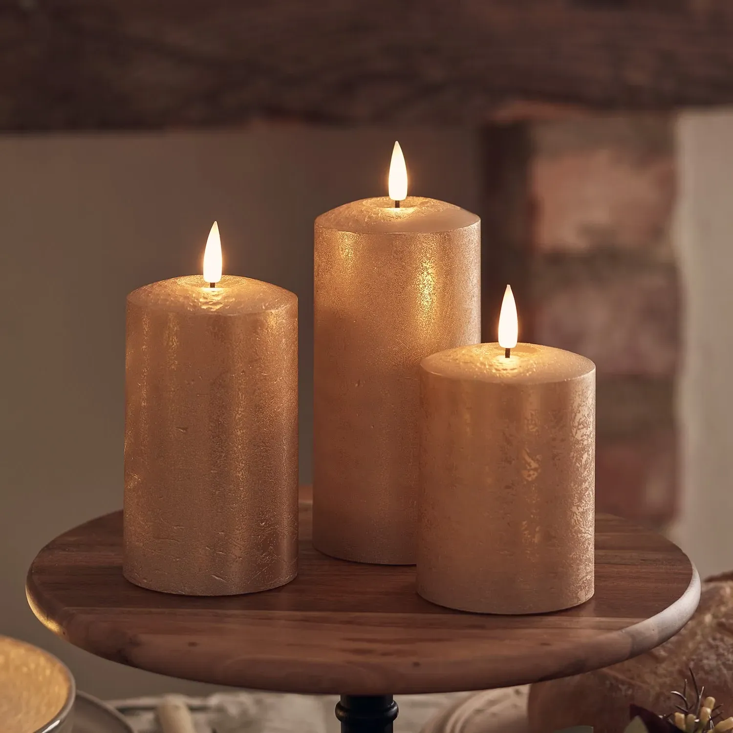 Copper LED Autumn Candle Trio - Warm White, Wax image