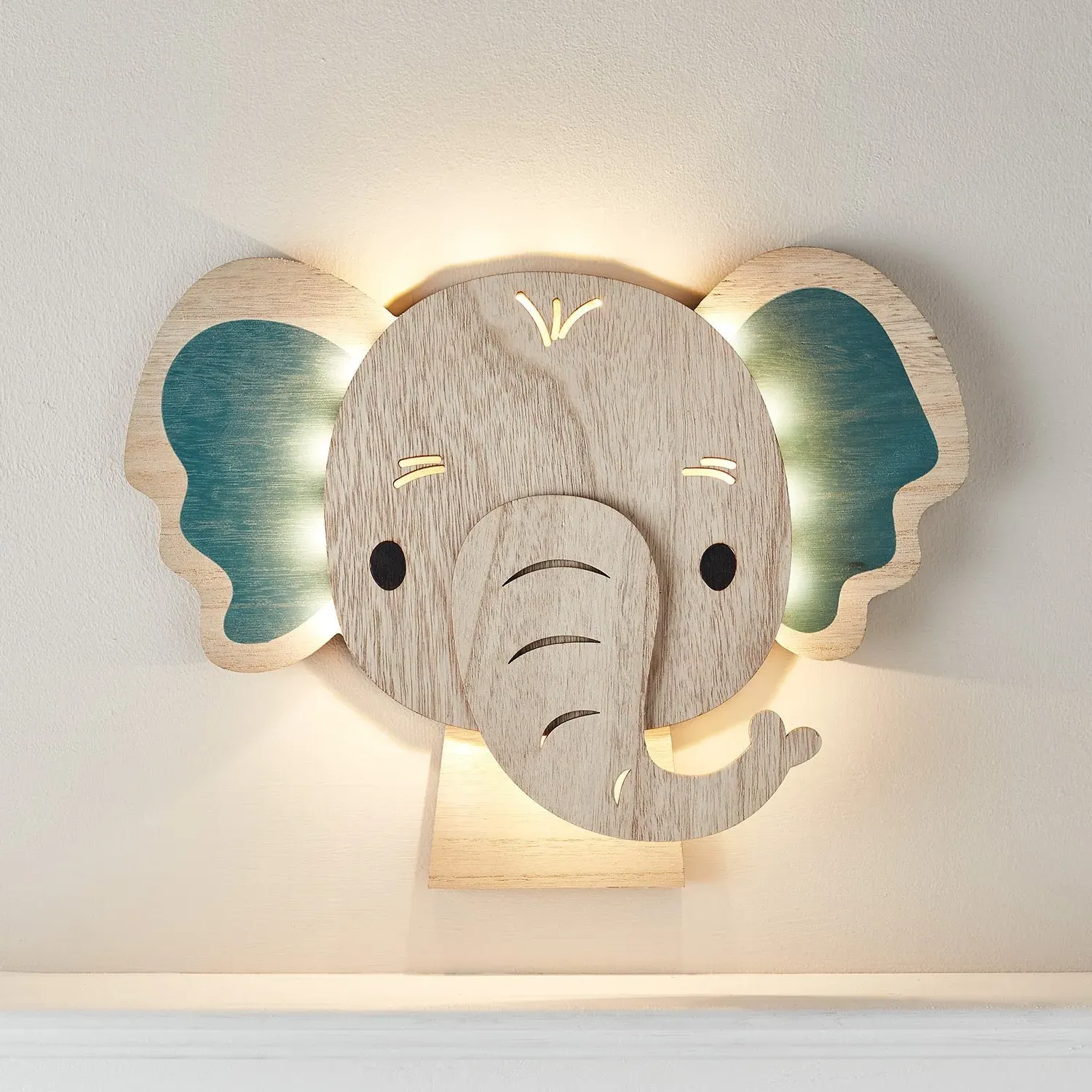 Elephant Wall Light with Timer - Warm White, Wood