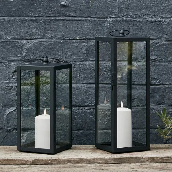 Garden Lantern Duo with LED Candles - Black
