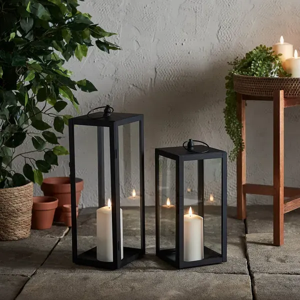 Garden Lantern Duo with LED Candles - Black