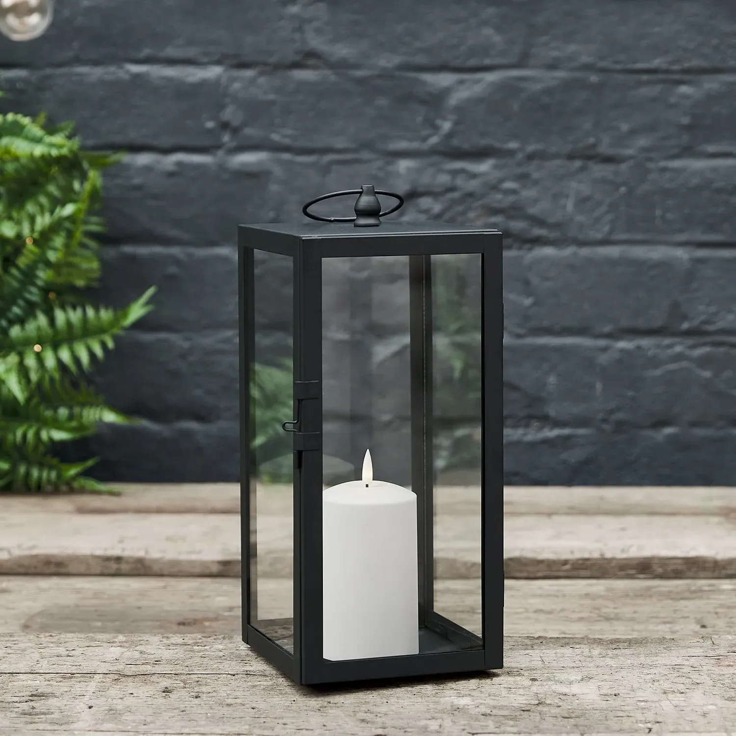 Garden Lantern with LED Candle - Black, Metal