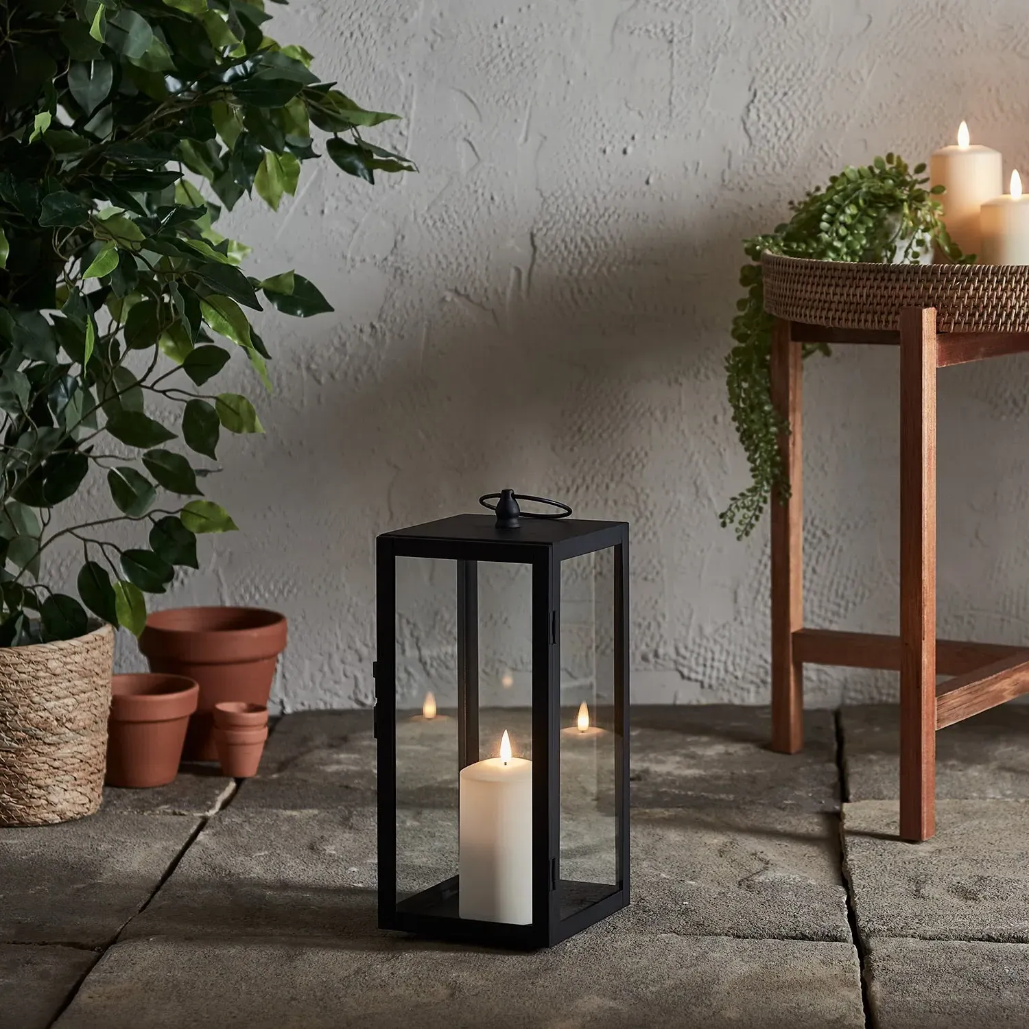 Garden Lantern with LED Candle - Black, Metal image