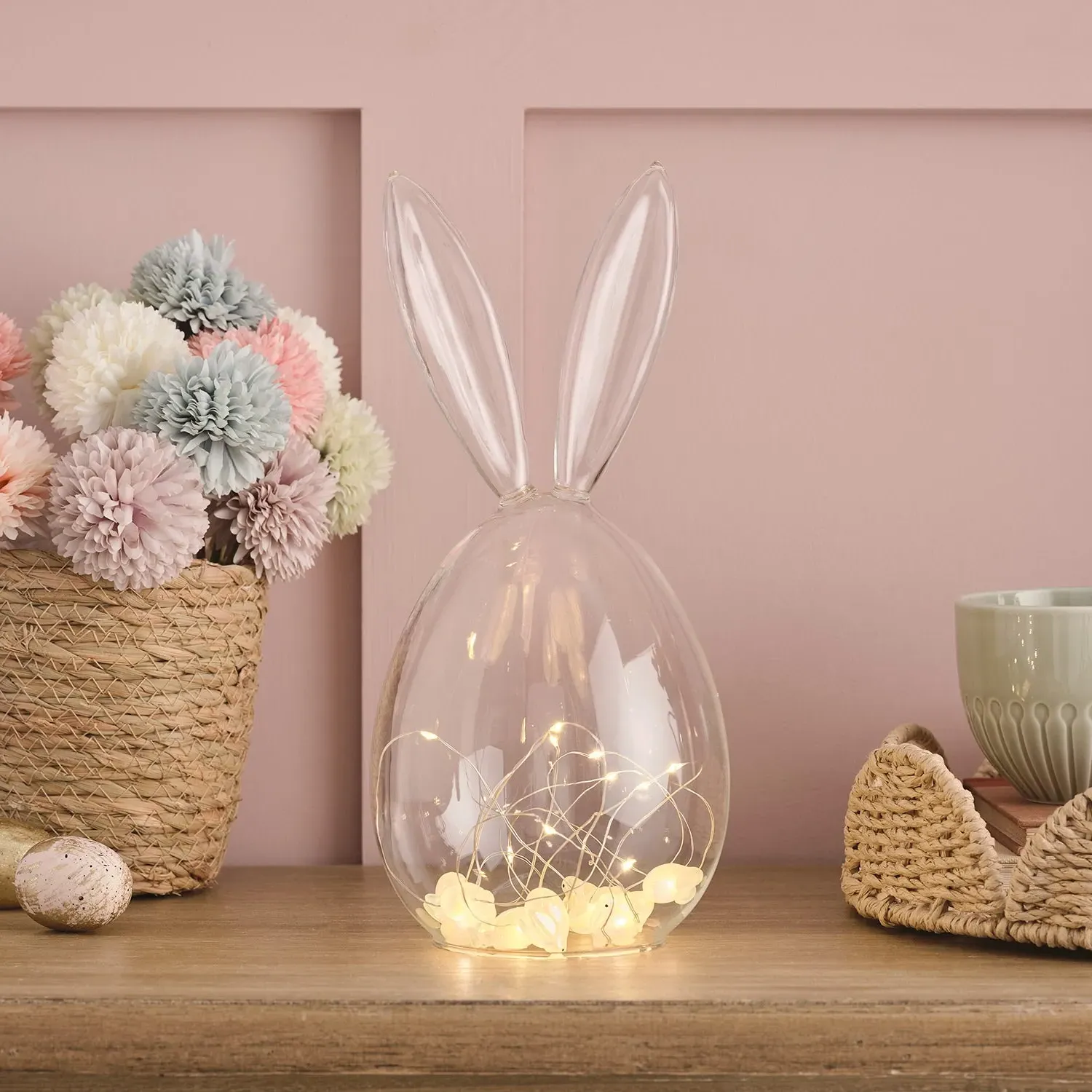 Glass Bunny Dome with LED Lights - Clear Glass
