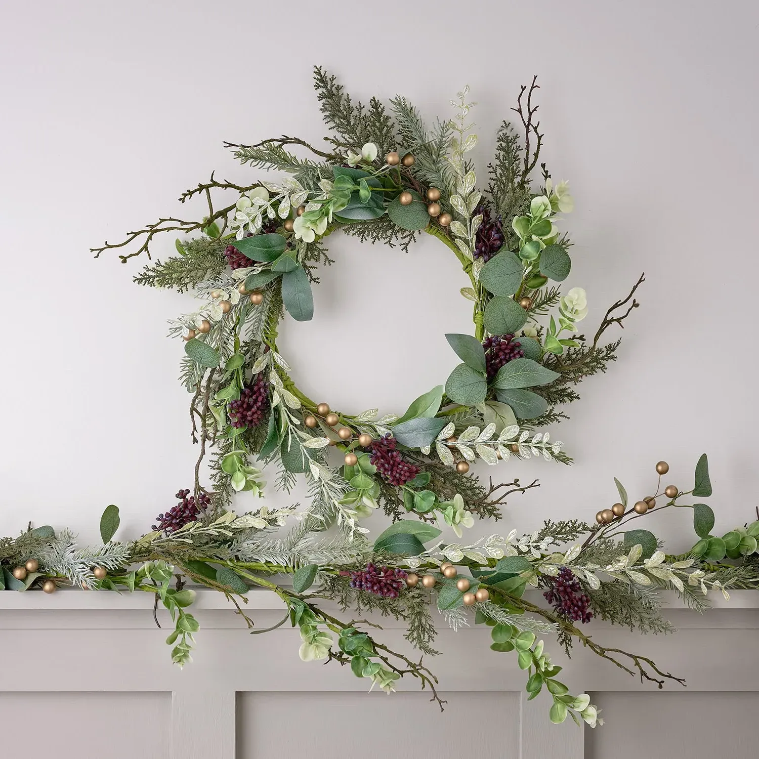 Gold Berry Wreath & Garland Set - Faux Foliage