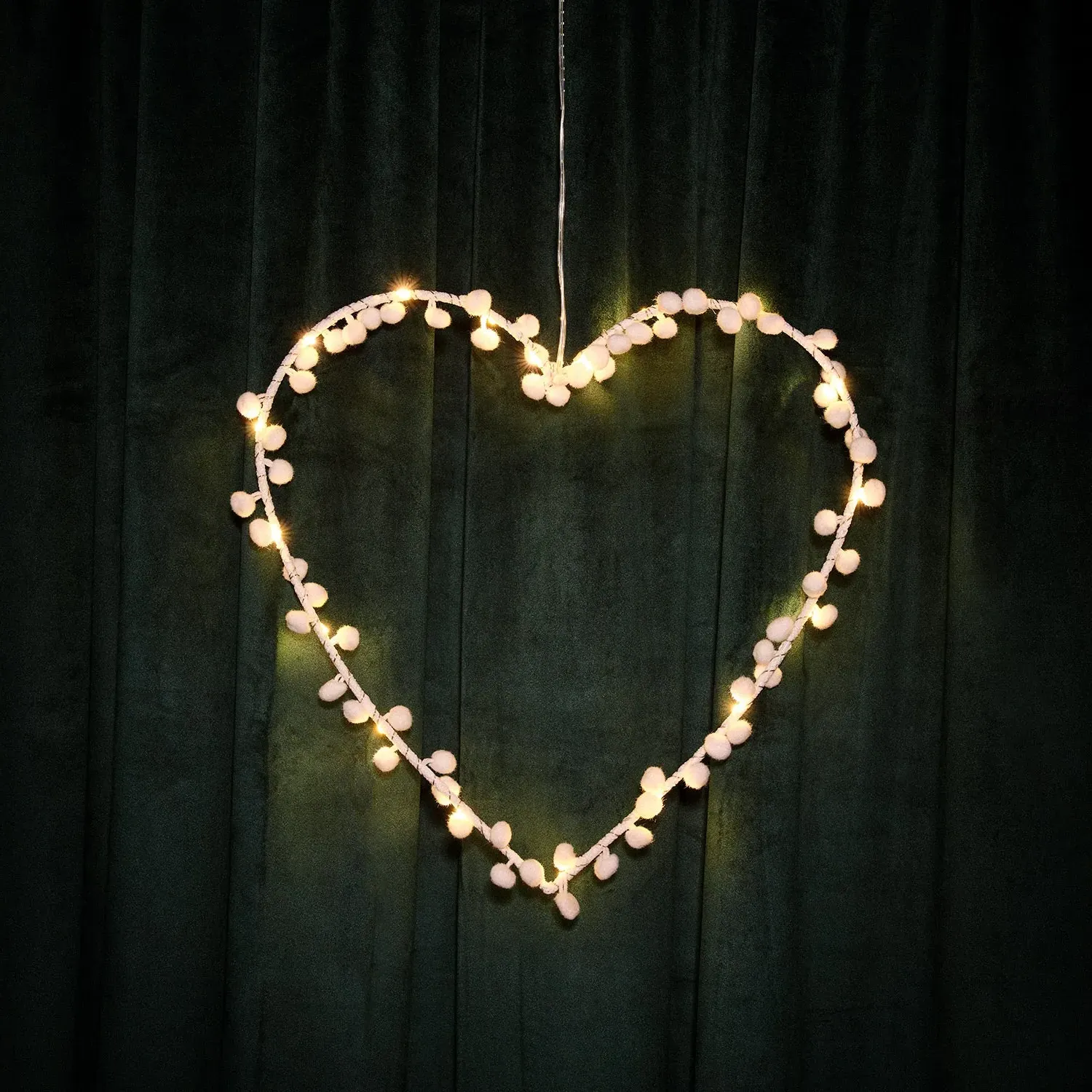 Heart Light with Pom Pom Detail - White, Metal image