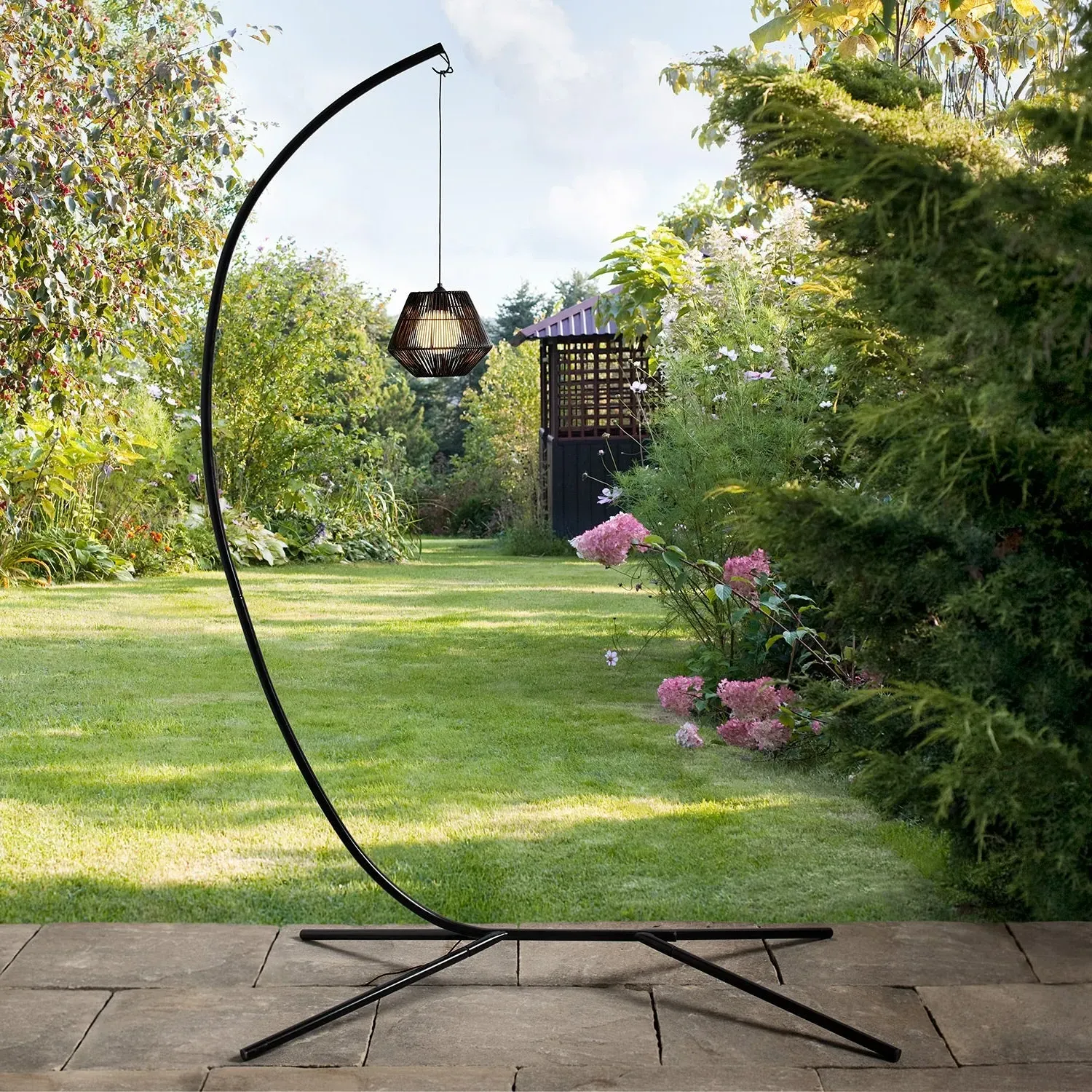 Lantern Stand with Hook - Black, Metal