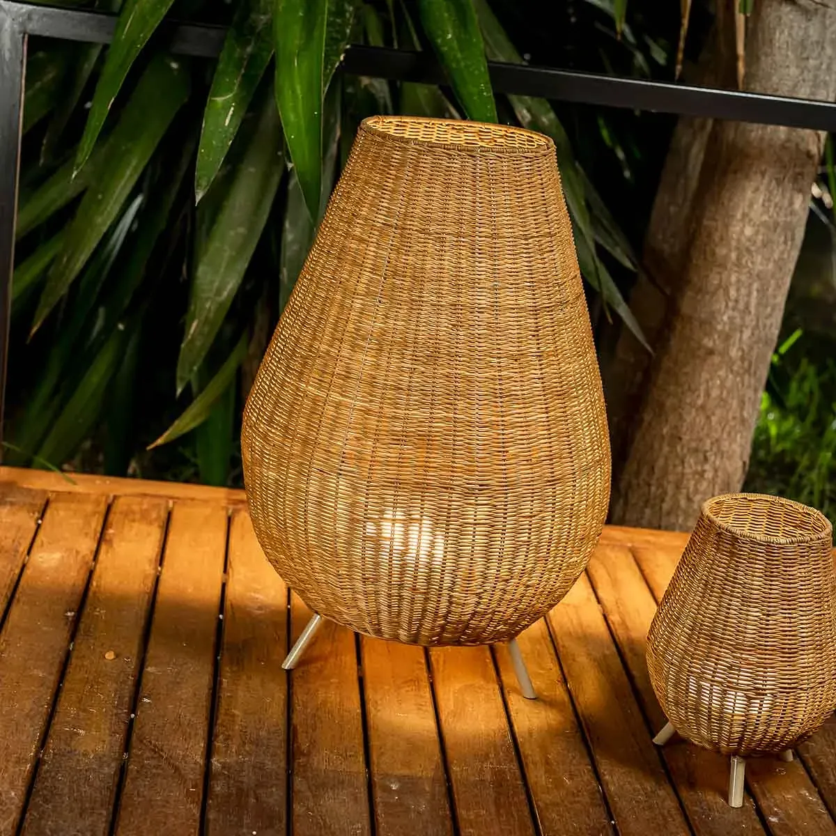 Large Decorative Lamp Cordless - Natural Fiber