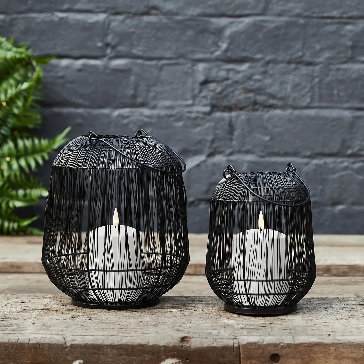 Large Garden Lantern with Candle - Black, Wire