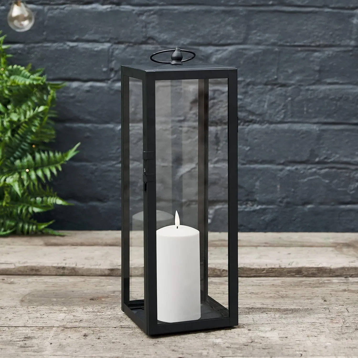 Large Garden Lantern with LED Candle - Black
