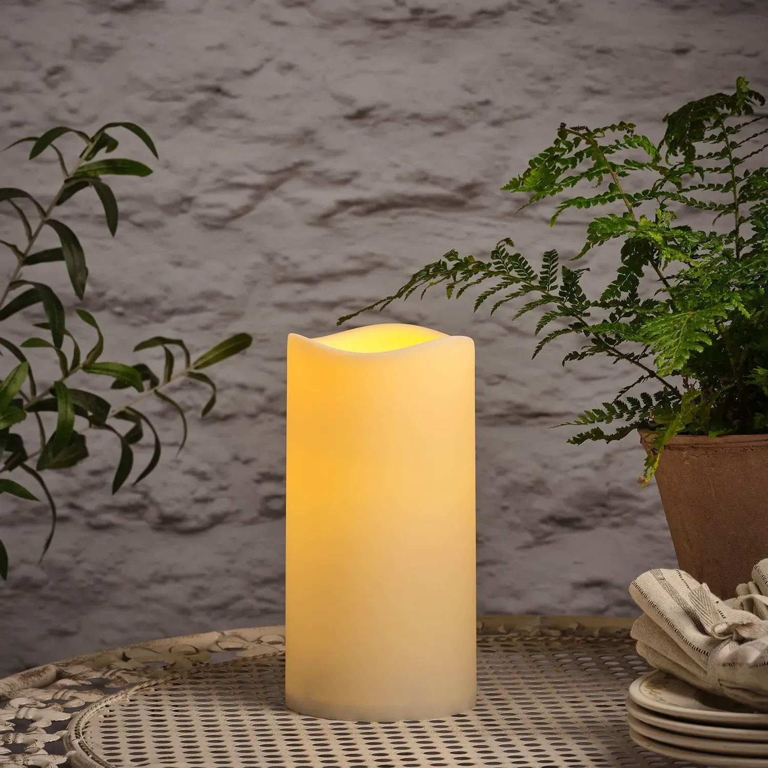 Large LED Candle with Timer - Cream, Wax Effect