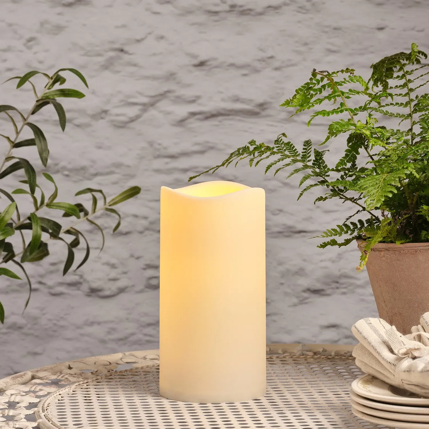 Large LED Candle with Timer - Cream, Wax Effect image