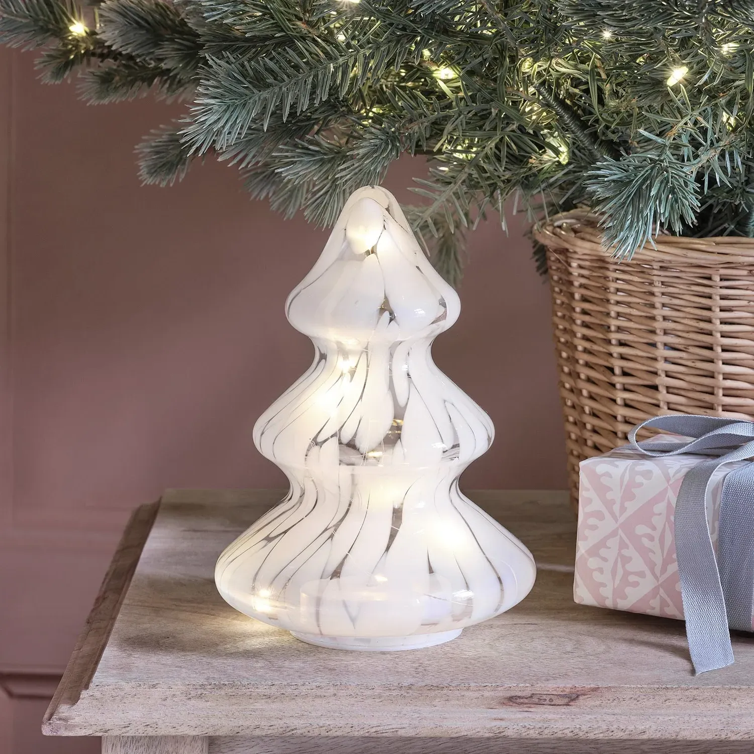 LED Christmas Tree Decoration - White, Glass