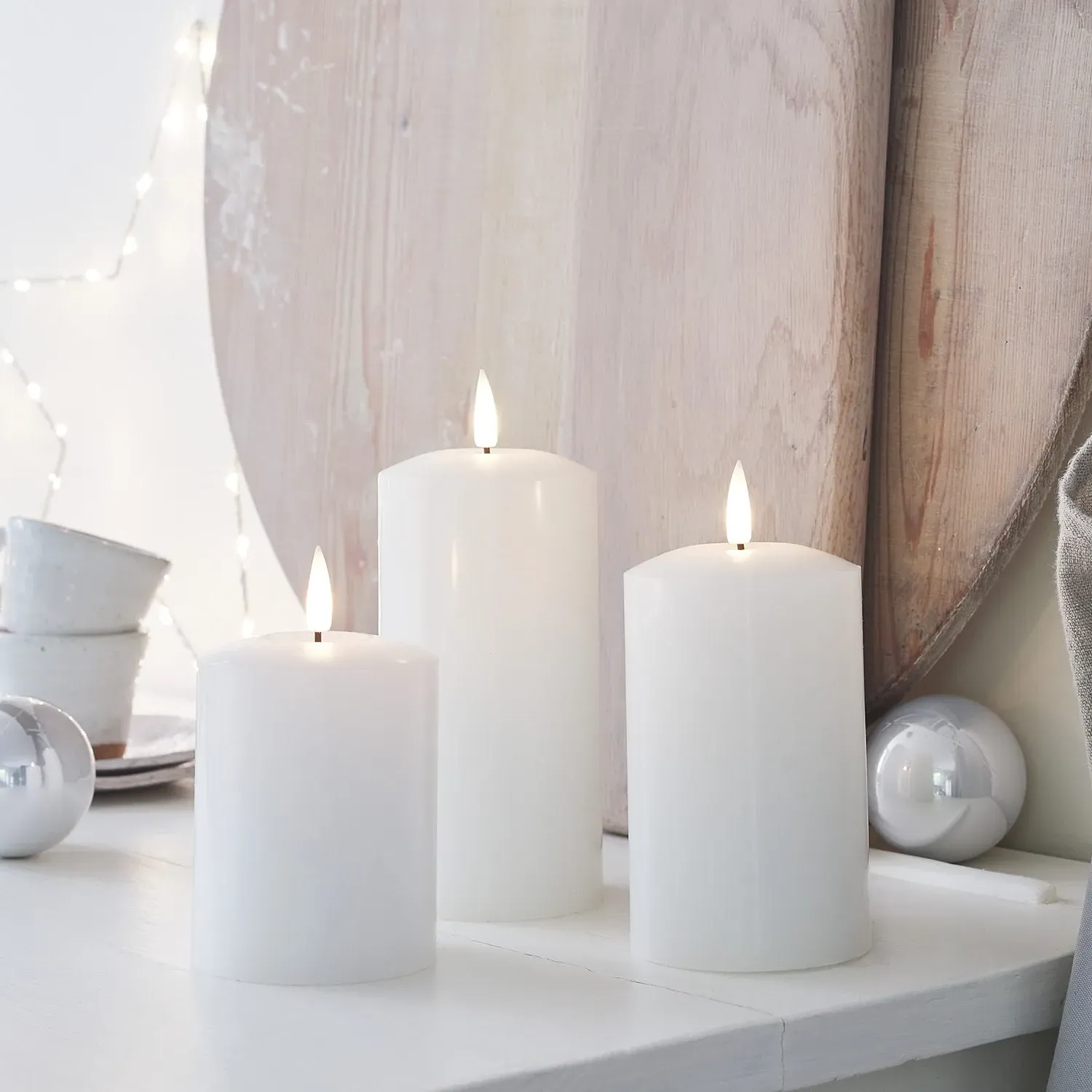 LED Pillar Candle Set with Remote - White, Wax image