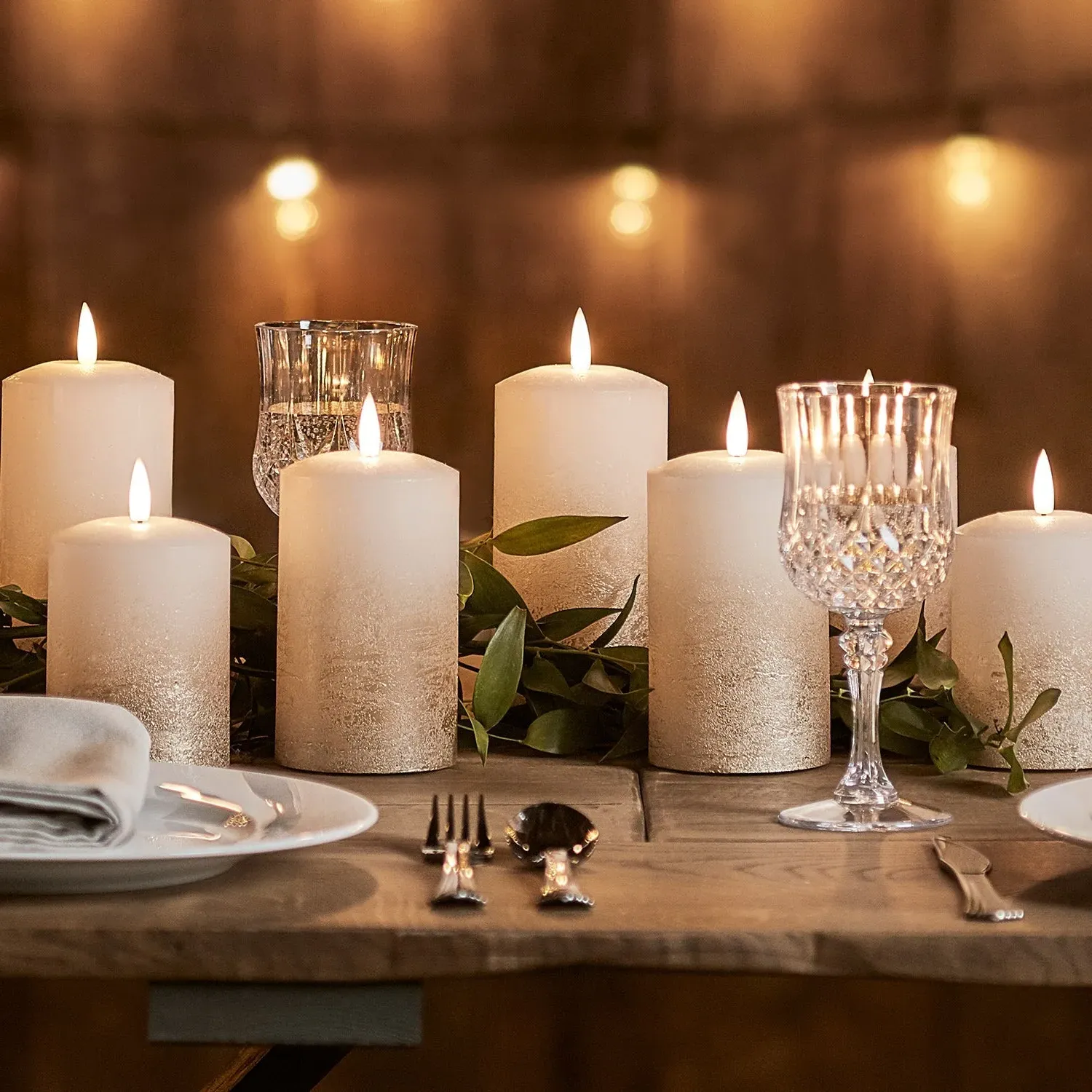LED Pillar Candle Trio - Bronze Ombre, Real Wax