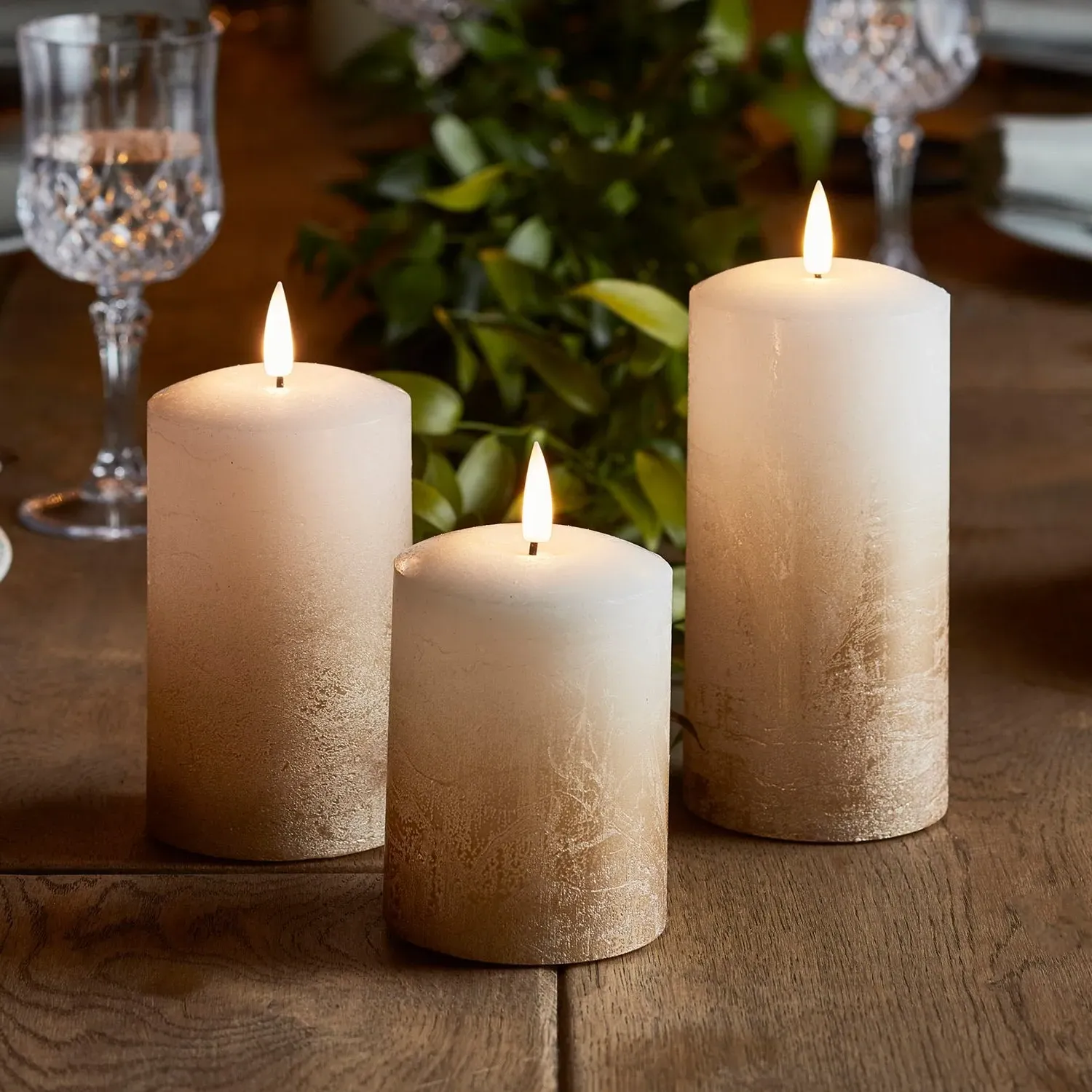 LED Pillar Candle Trio - Bronze Ombre, Real Wax image