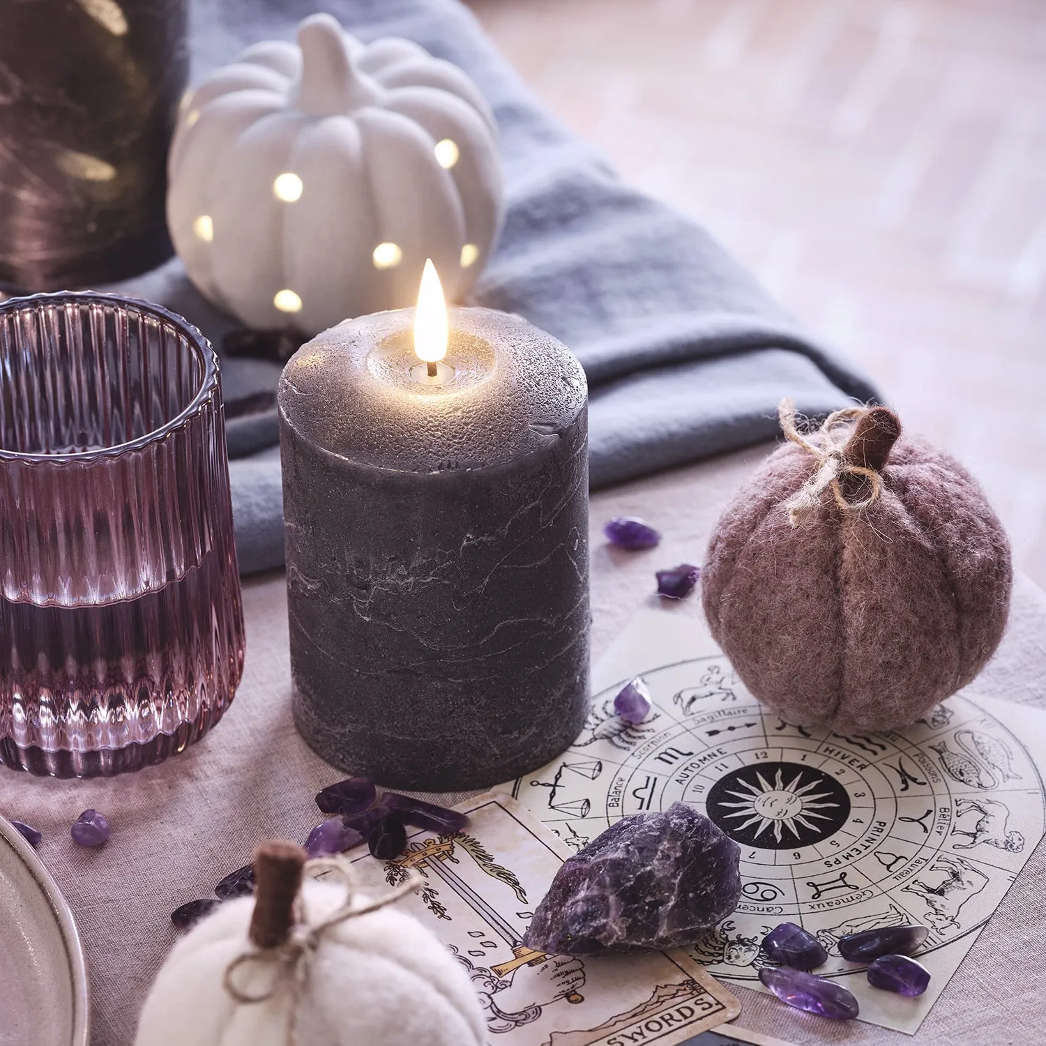 LED Pillar Candle Trio - Dark Grey, Wax