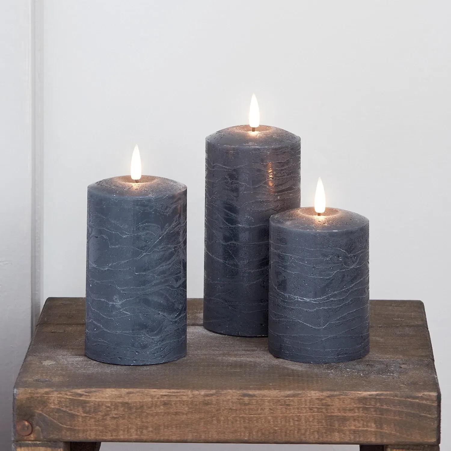 LED Pillar Candle Trio - Dark Grey, Wax image