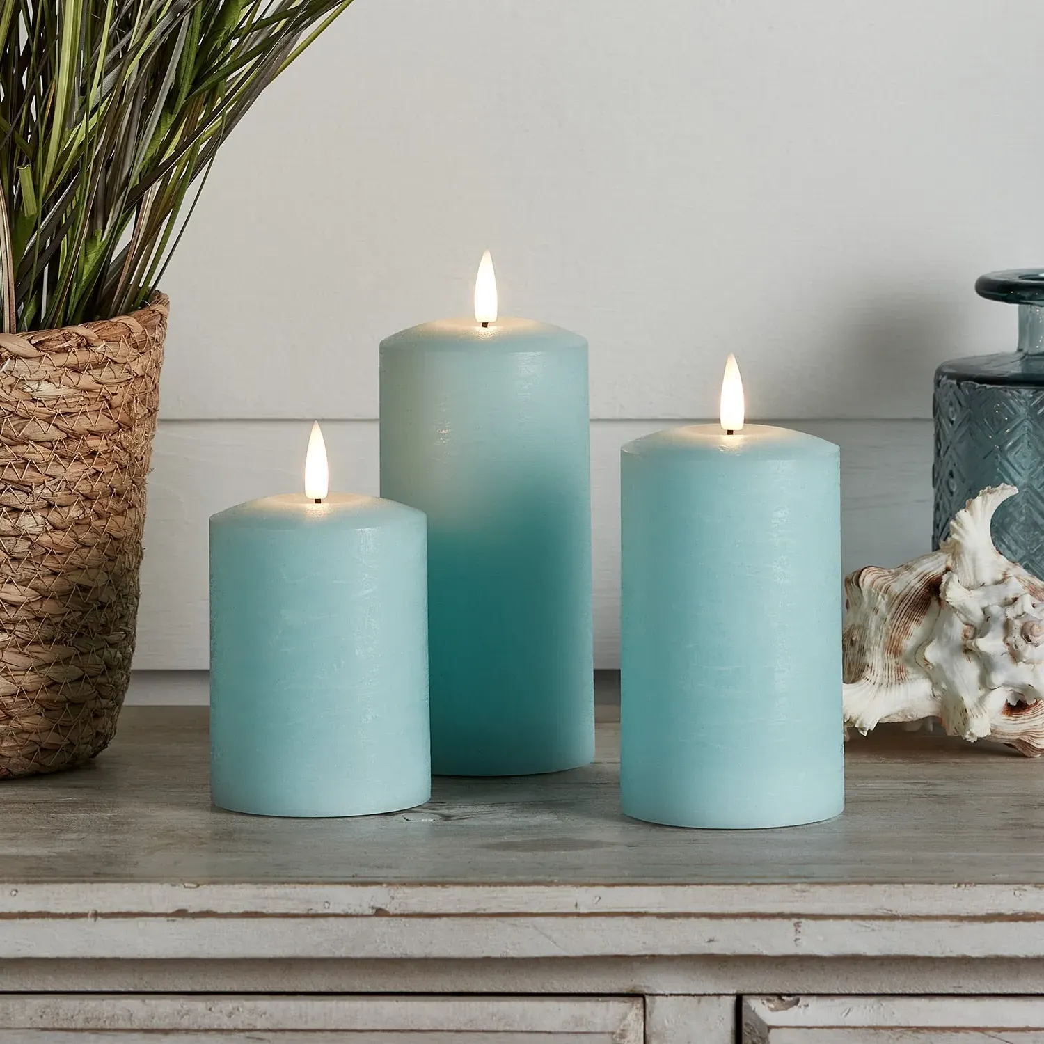LED Pillar Candle Trio with Remote - Blue, Wax image