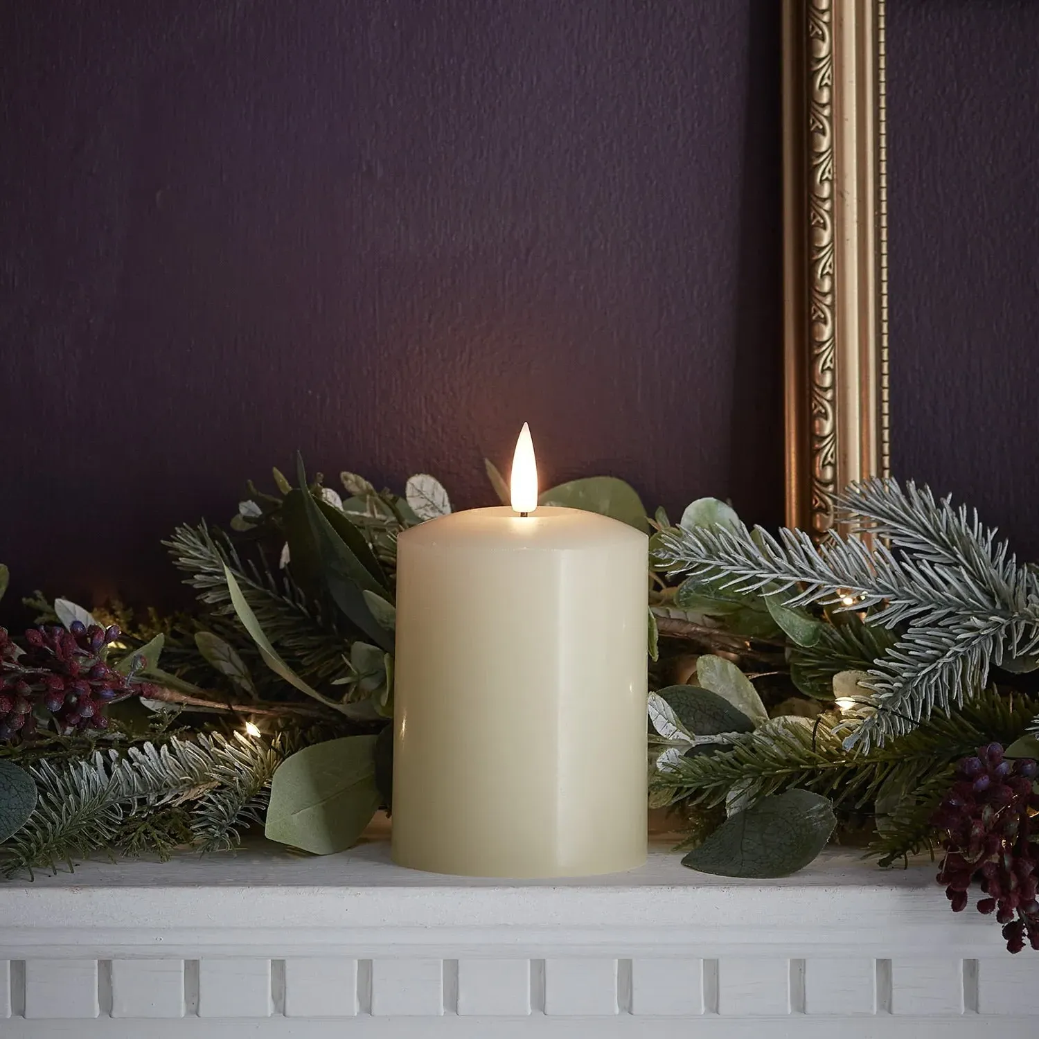 LED Pillar Candle with Timer - Ivory, Real Wax image