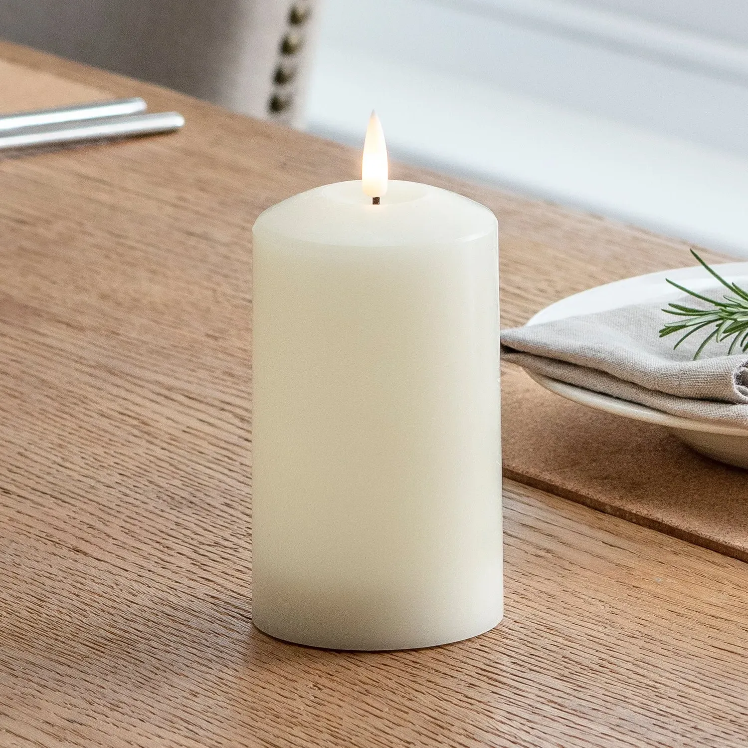 LED Pillar Candle with Timer - Ivory, Wax