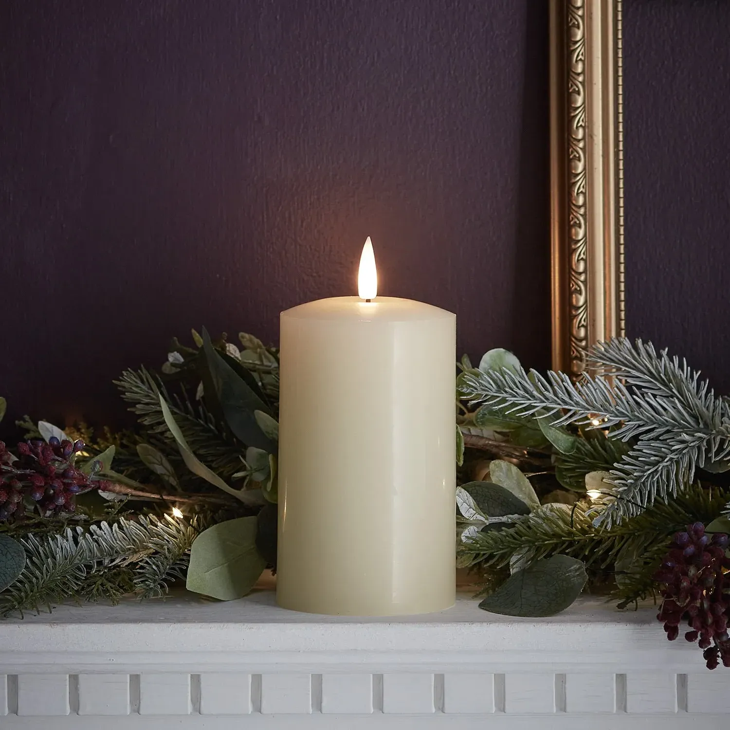 LED Pillar Candle with Timer - Ivory, Wax image