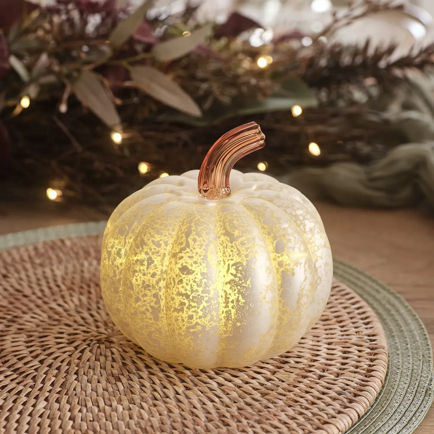 LED Pumpkin Decoration - Antique White, Glass