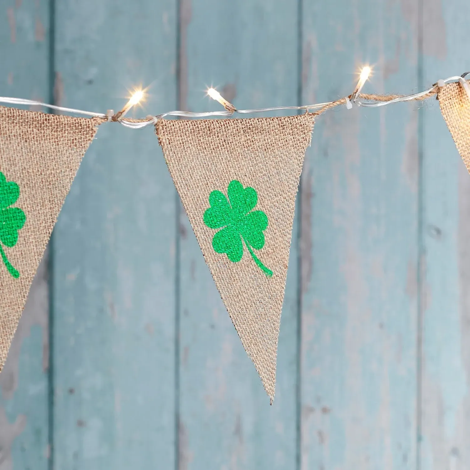 LED Shamrock Bunting - Warm White, Hessian