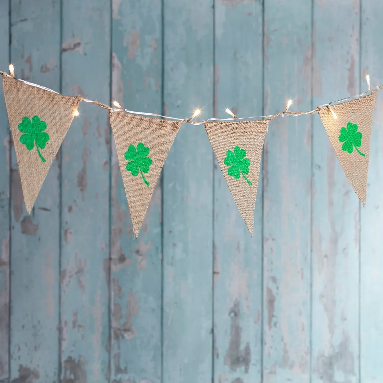 LED Shamrock Bunting - Warm White, Hessian image
